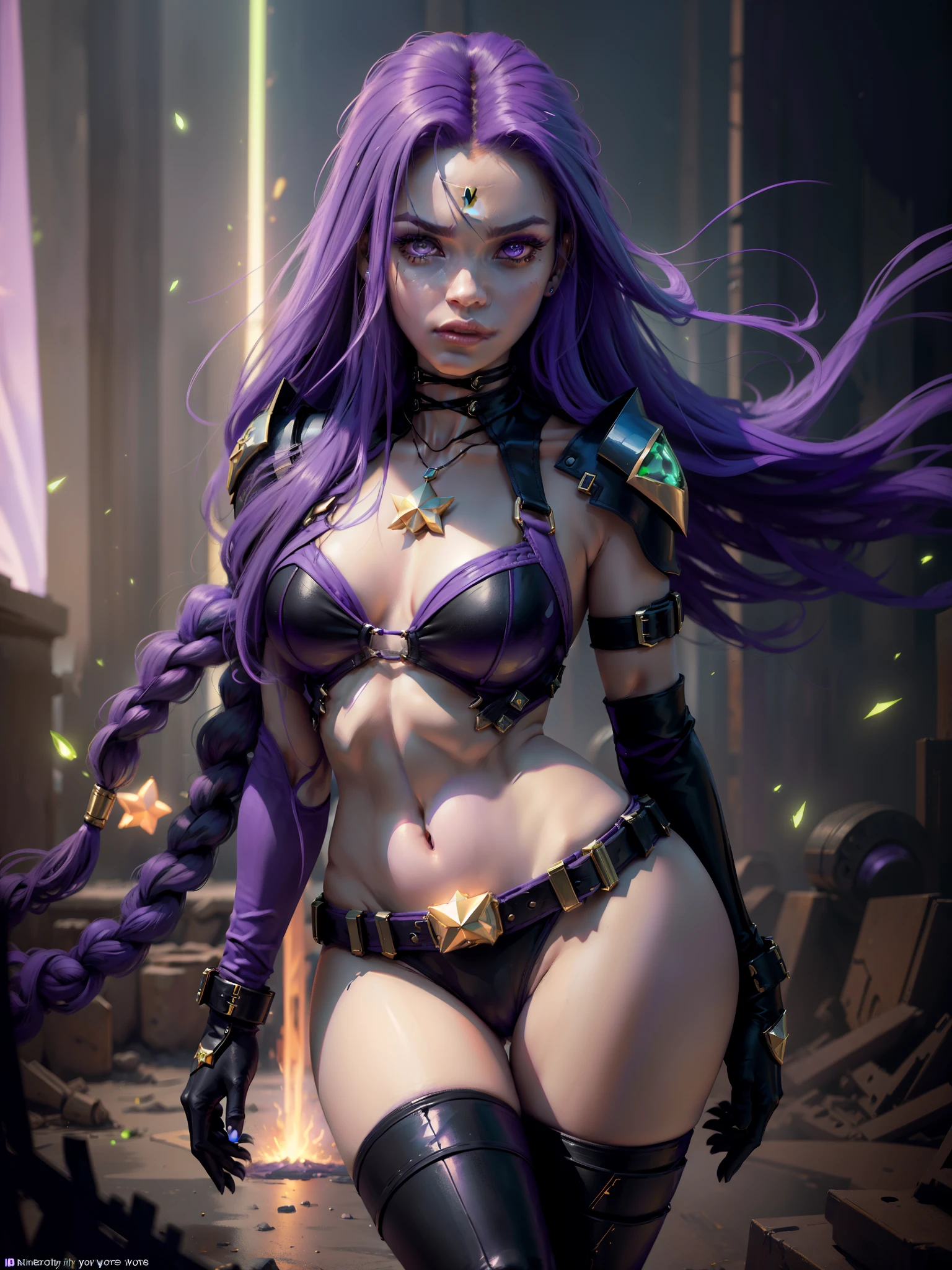 (New York :1.5), (tiem square :1.5)Starfire, whose real name is Koriand'r, is a DC Comics character and member of the Titans. She is an alien from the planet Tamaran and has a unique physical appearance and perfect clear pretty face: Physical appearance: Koriand'r has an exotic appearance and physical characteristics that distinguish her as a Tamaranean: Skin color: Her skin is orange, a reddish tone and orange characteristic of their alien race. This is a notable feature that makes it easily recognizable. HAIR: Koriand'r has long, wavy purple or violet hair that falls to her shoulders or back. Eye: Her eyes are usually portrayed as green, and they can emit a green glow when she uses her powers. Height and Physical Shape: She is tall and slender, with an athletic figure that reflects her superhuman strength and ability to fly. Typical outfit: Starfire's costume is quite iconic and reflects her alien origin and star powers: Bodysuit: She wears a bodysuit that covers her entire body. The costume is usually in (purple or black color :1.5) and has star-style details in green or gold. The bodysuit is often decorated with a star on the chest, which is a striking feature. Boots and Gloves: Starfire wears knee-high boots and gloves that match her look. These boots and gloves also often have stellar details, like stylized stars or sparkly patterns. Shovels: She usually wears a belt that can be decorated with a star as a buckle. hair: she usually wears her hair long, which adds an additional touch of exoticism to her look. (Minimal clothing: 1.5), (large breasts: 1.3), (hanging breasts: 1.5), (disproportionate breasts: 1.4), (realism:1.5), (Realisitc:1.4), (Absurd:1.4), 8k, ultra- detailed, detailed handsome man, (only:1.4), 1girl, (Viewer facing:1.2), Intricate body details, (Curvy:1.3),(short:1.3