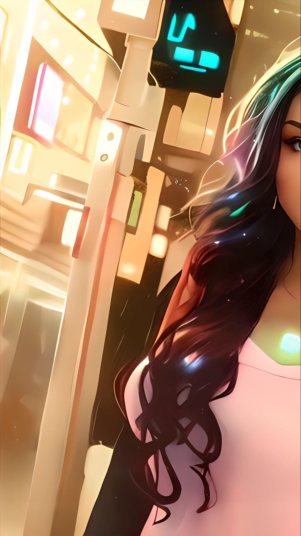 anime girl with long hair holding a cell phone in a city, artwork in the style of guweiz, digital anime illustration, digital cyberpunk anime art, digital art ilya kuvshinov, anime styled digital art, ross tran style, digital anime art, ilya kuvshinov with long hair, dreamy cyberpunk girl, digital cyberpunk - anime art