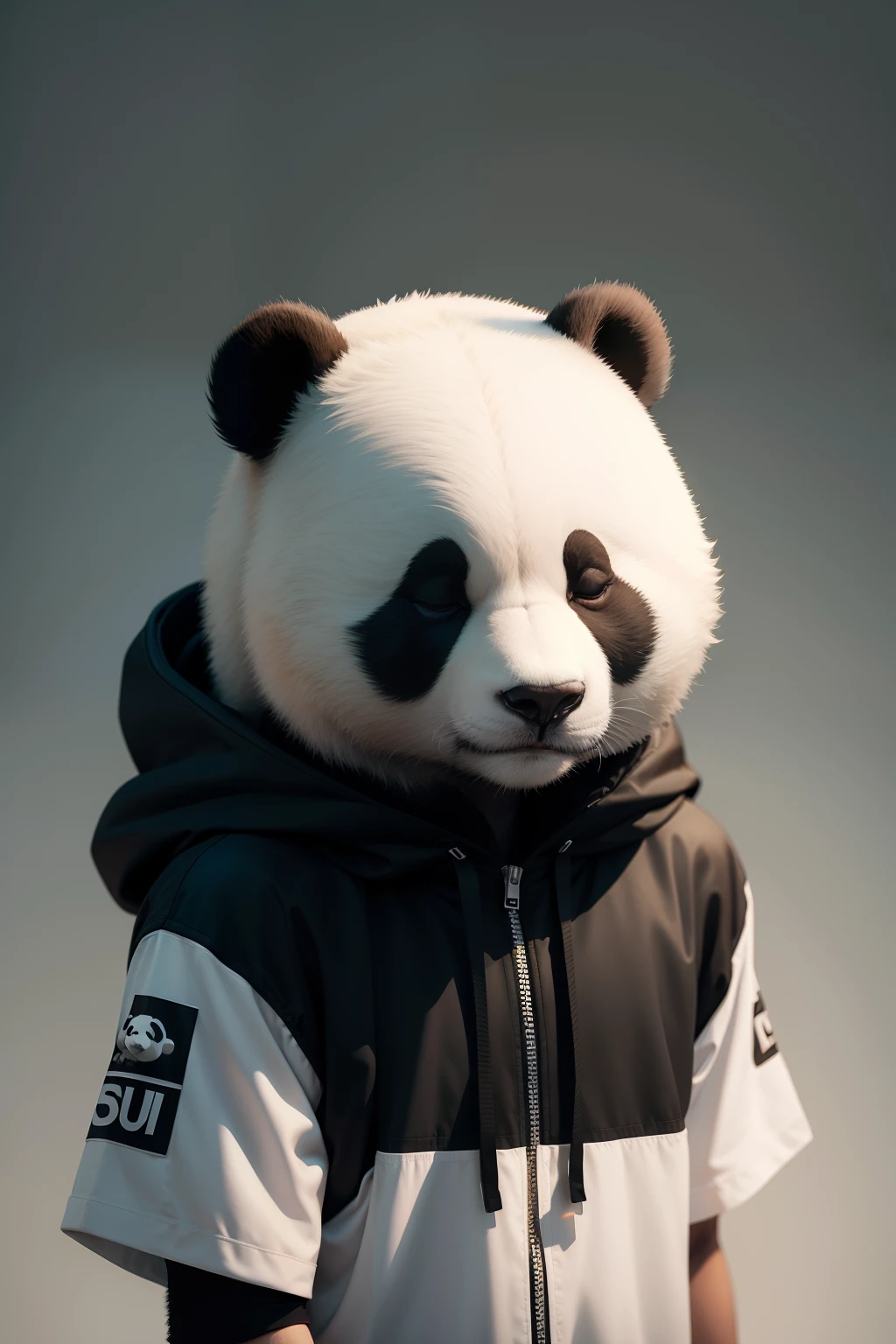 White background panda sticker design fashionable colorful scary face
