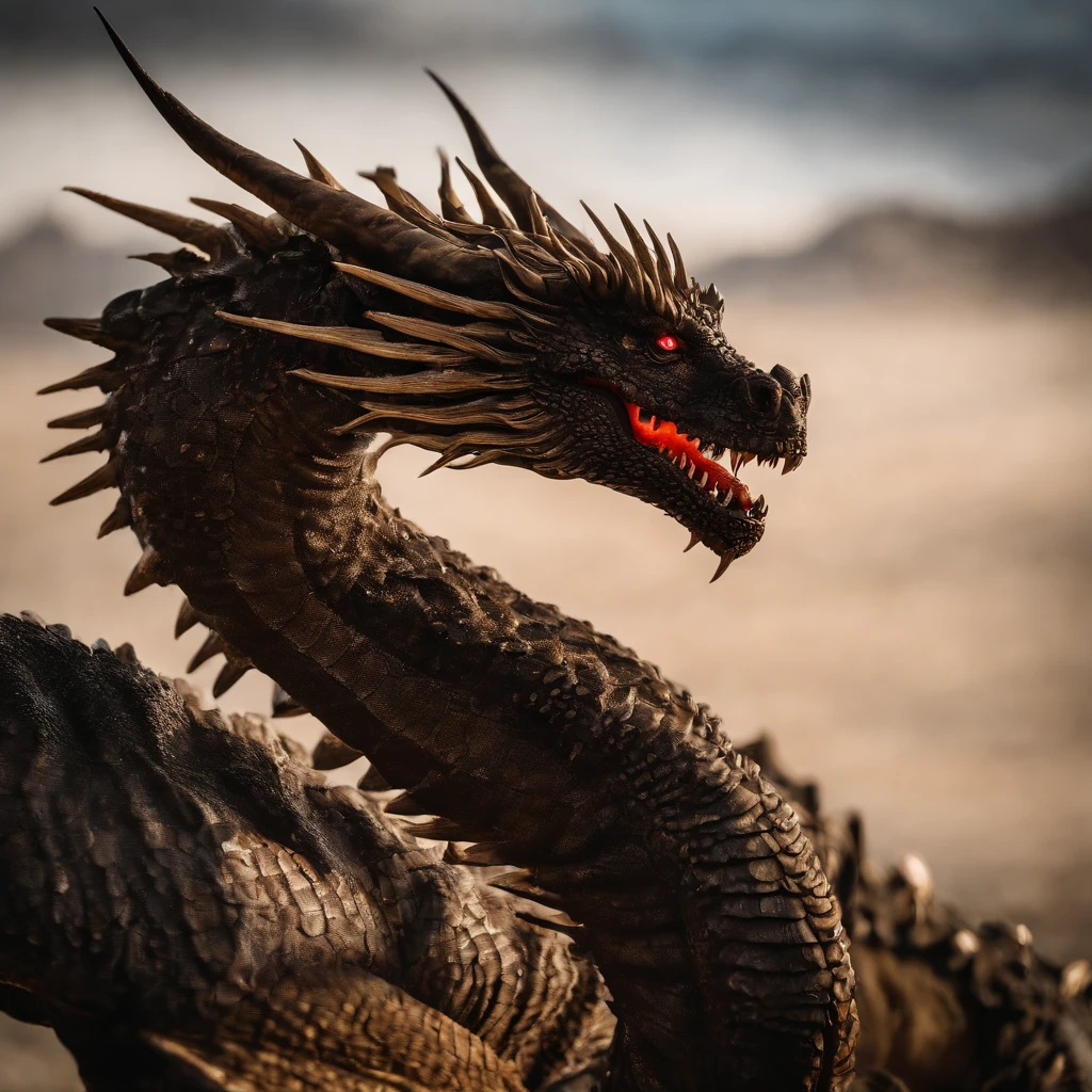 Tenryu Dourado,Rough red eyes,Close-up release of fire blood from the nose,Chest scales,alta qualidade,8k,muitos detalhes,Alface de fogo,Infelizmente,4 pernas,Garras manchadas,Ouro,Perigos,fires,dentes pontiagudos,big dragon,imensidade,Threatening,imponente