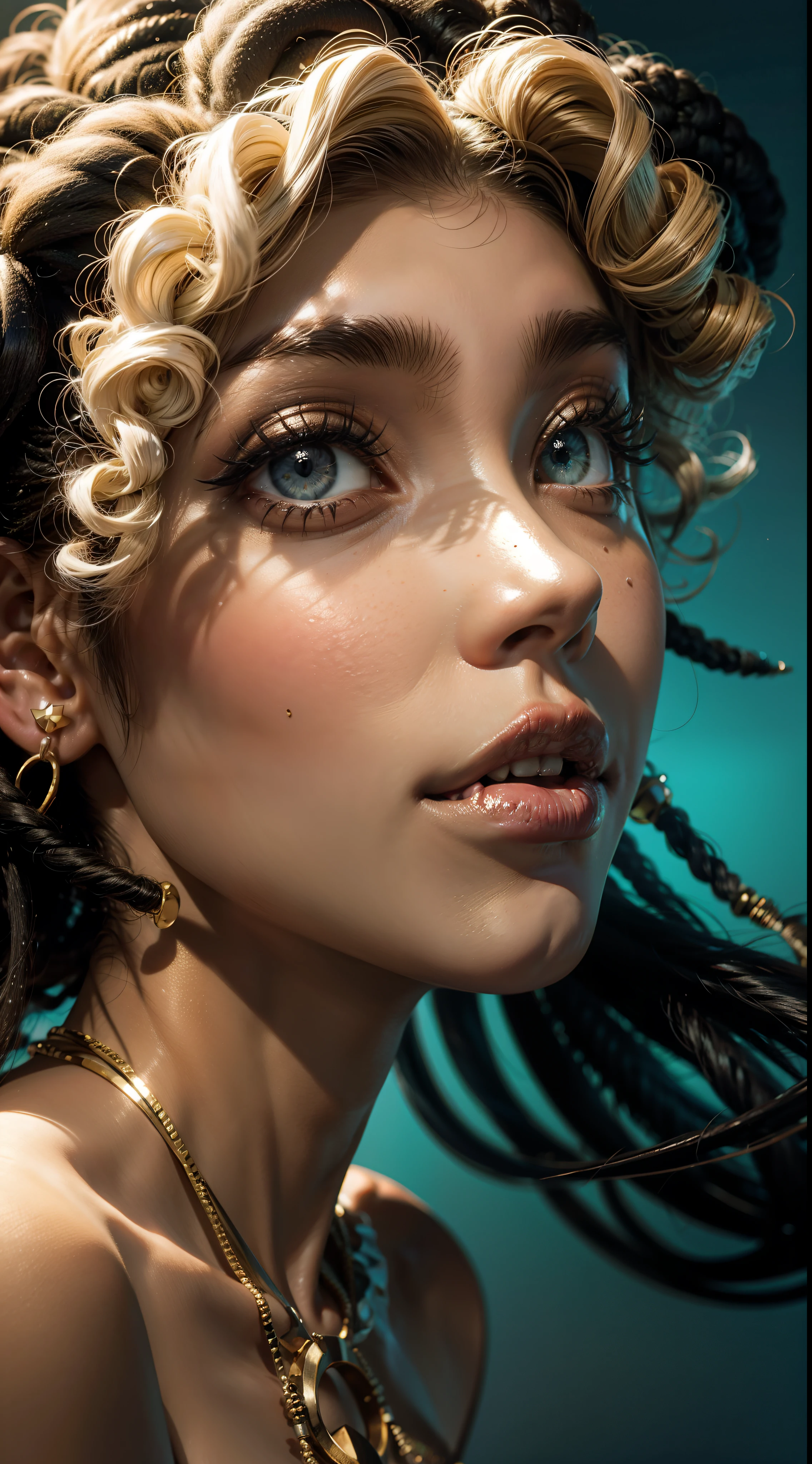 Uma garota afro-americana de cabelo ruivo e olhos azuis