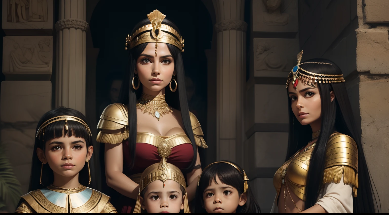 cleopatra and 3 children (dois meninos e uma menina) (apenas o rosto)