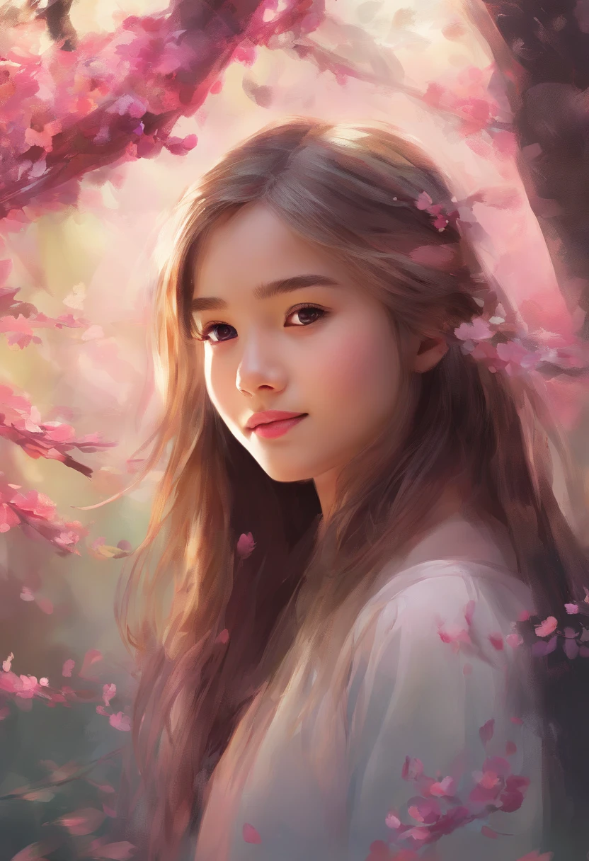 (best quality,4k,8k,highres,masterpiece:1.2),ultra-detailed,physically-based rendering,bokeh,vivid colors,studio lighting,long hair,beautiful detailed eyes,beautiful detailed lips,smiling,stunning girl,traditional oil painting,impressionist style,soft brushstrokes,bright colors,delicate features,peaceful garden setting,flowers blooming,sunshine streaming through the trees,natural and organic atmosphere,fine art portrait of a -yeld gi