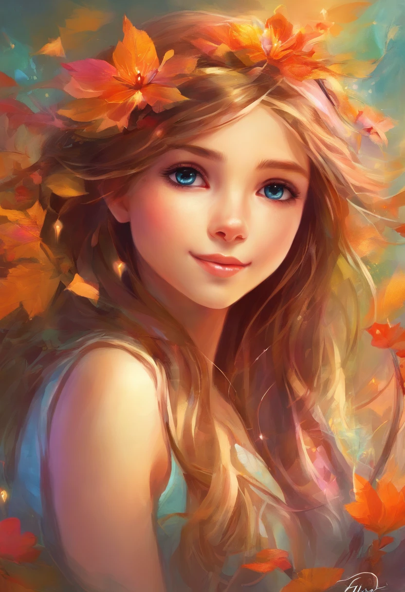 "(best quality,highres),detailed and realistic portrait of a 12-year-old girl,beautiful and expressive eyes,long dark eyelashes,soft and rosy lips,smooth and flawless skin,fine details of her face and hair,(vibrant colors,smooth brush strokes),capturing her innocence and youth,with a gentle smile,against a vibrant and colorful background,soft and natural lighting,accentuating the warmth and liveliness of the scene"