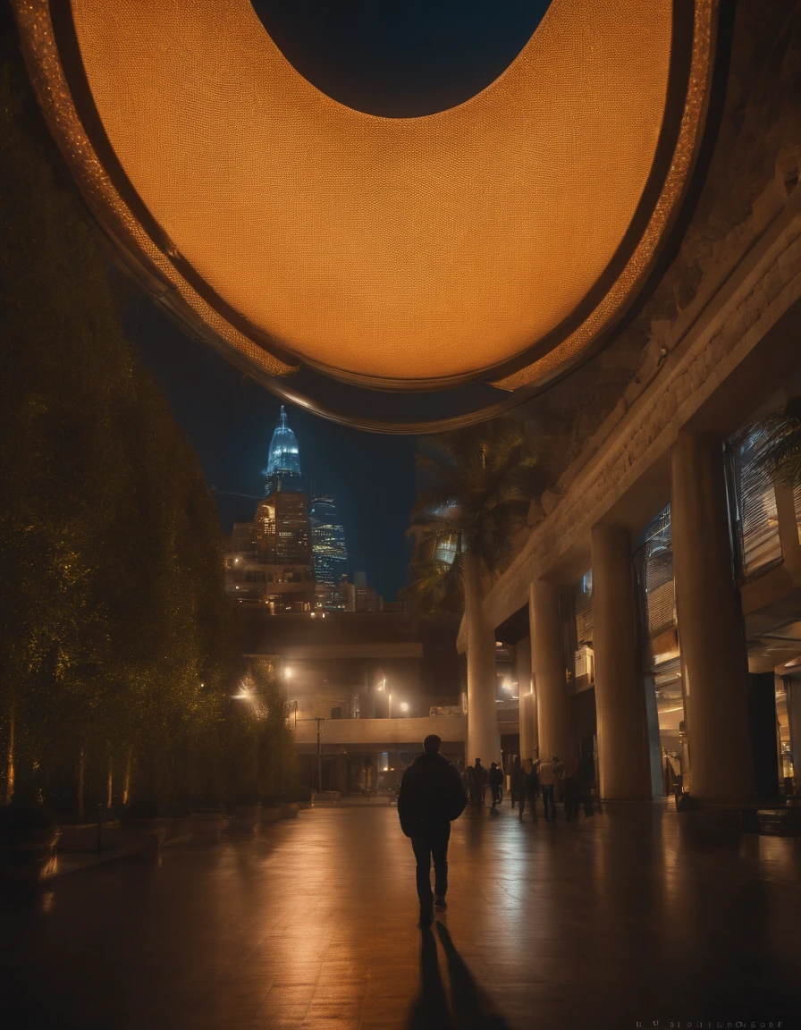 La mejor calidad, Obra maestra, ultrahigh resolution, (realistic photograph:1.4), surrealismo, dream-like,FusionArt, tmasterpiece,Mejor calidad,cinematic film still from,3boysl,High-tech learning city technology seeks landscape, desde abajo, perspectiva, En lo profundo de la noche, la noche, Fondo oscuro de la mejor calidad,(chispa de luz:0.7)