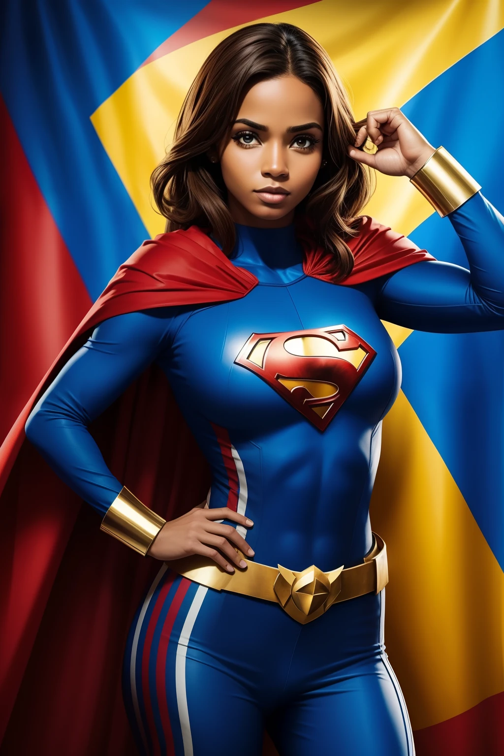 Superheroíne, vestindo um ultraje de bandeira de Cabo Verde ,