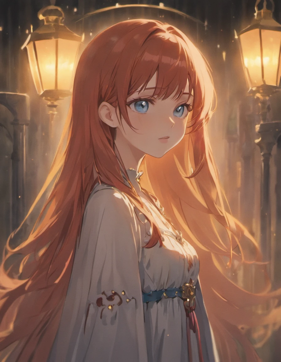 Cinematic footage from Mario Bava horror movie, full medium closeup, a gorgeous 18-year-old woman resembling Bella Thorne, long red hair, soft pale skin, cute and youthful face, well-defined eyebrows, light blue eyes, delicate nose, plump and round lips, walks in an Gothic cemetery at night wearing a white wedding dress, fog and rainy condition, ghostly atmosphere, 1600s, (high skin detail: 1.2), ultra-detailed, photo-realistic, depth of field, cinematic lighting, IMAX camera, HDR, DTM, Full HD, 8k