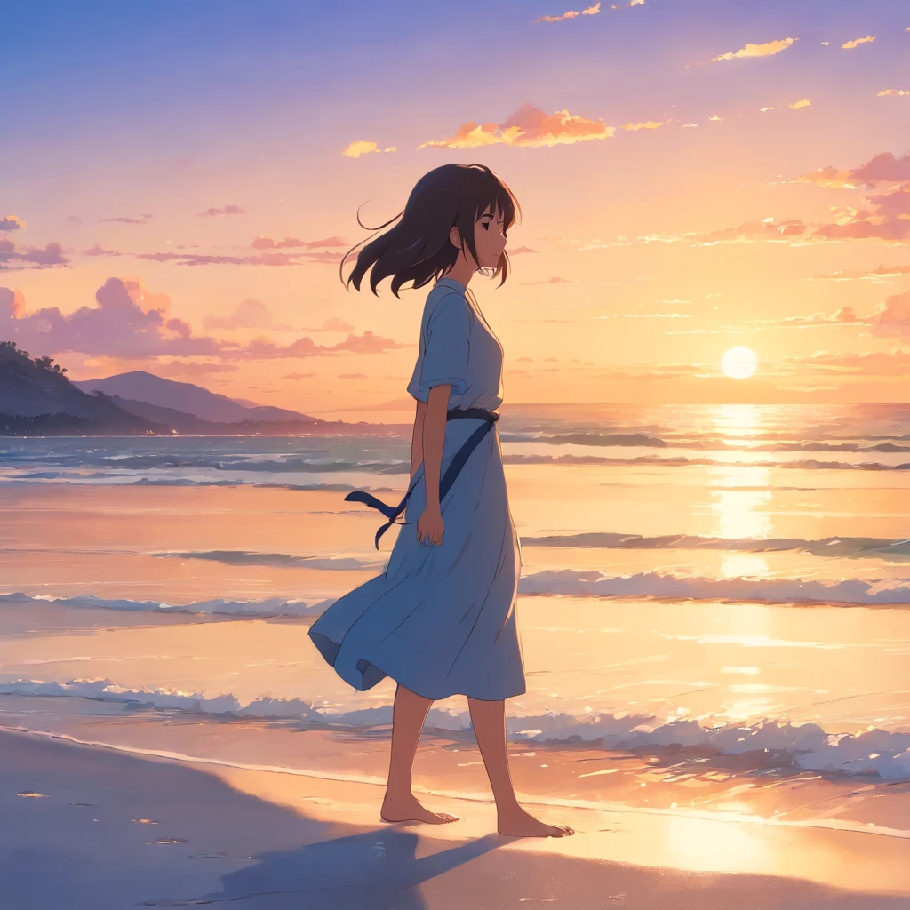 tmasterpiece,melhor qualidade,cinematic Film still from,warm and gentle lighting,the setting sun,Skysky,mar de swell,praia de areia