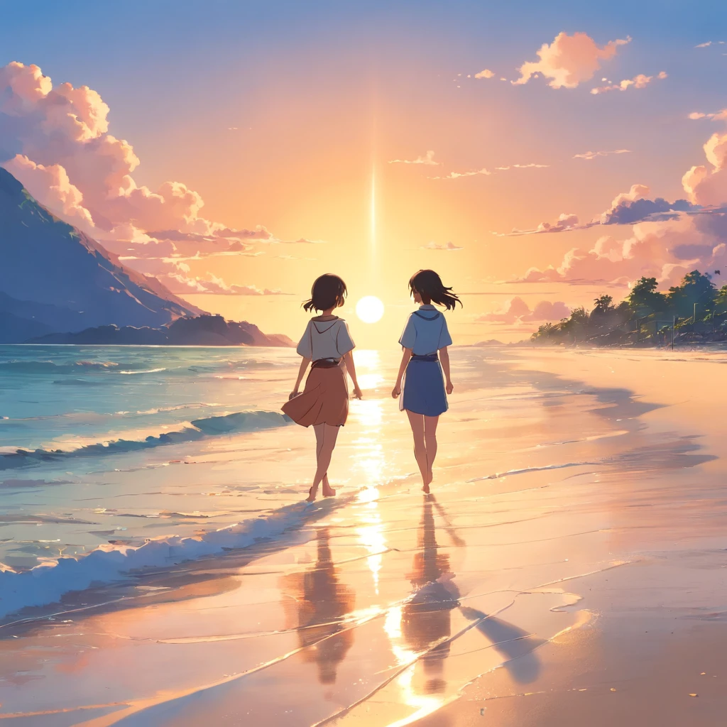 tmasterpiece,melhor qualidade,cinematic Film still from,warm and gentle lighting,the setting sun,Skysky,mar de swell,praia de areia