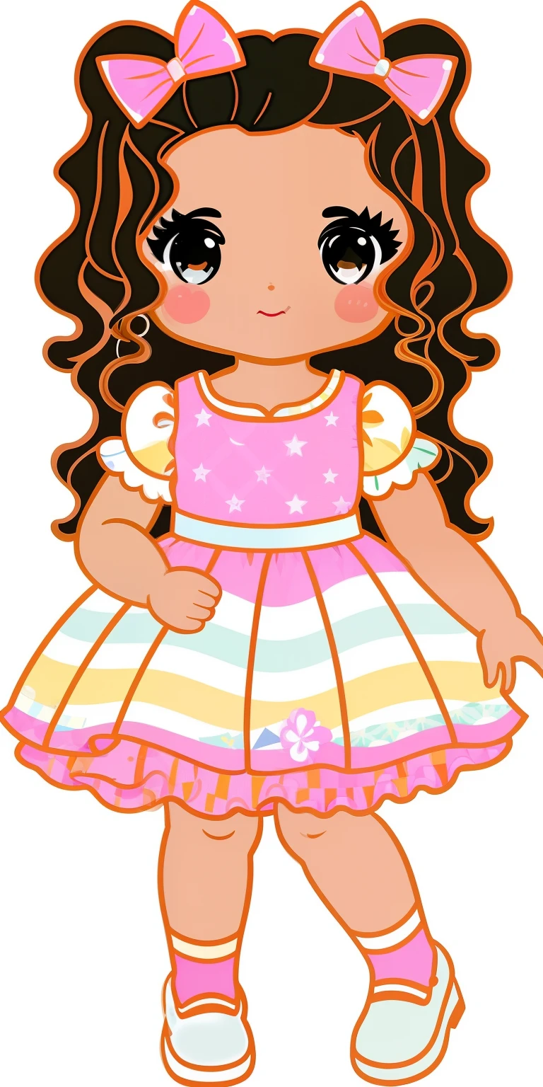 Cartoon girl in a dress with a bow and a dress, em um vestido, Meninaamericana, Loli no vest doll in hand, boneca, plastic doll, Garotinha, boneca patchwork, boneca pocelain bonito, menina elegante mericana, menina DISNEY bonito, tanding, menina com cabelo castanho, sa menina, Clipart, !!retrato de corpiro!!