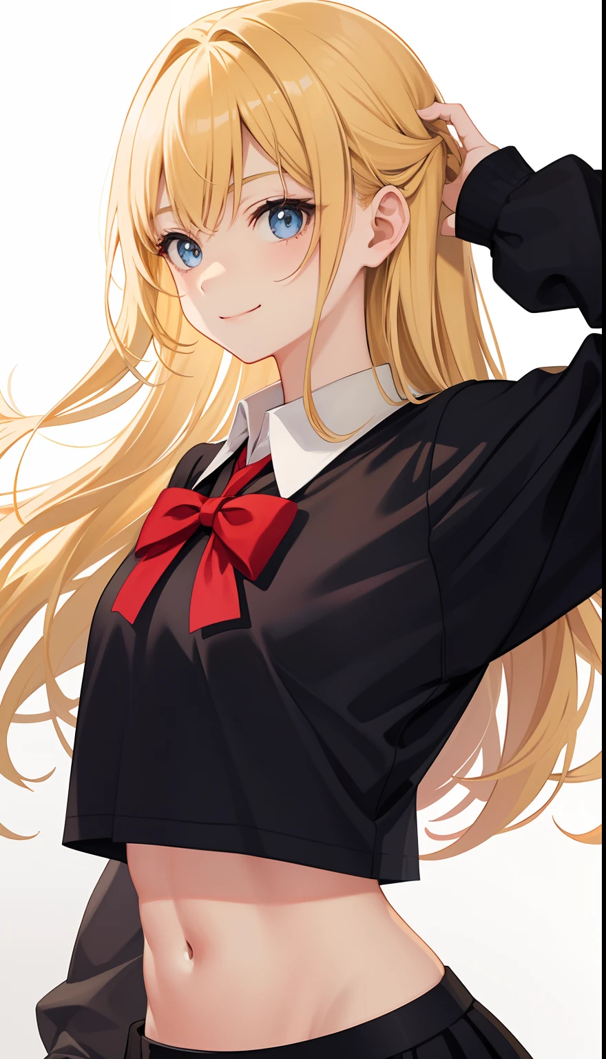 1girl in、AS-Adult、A smile、The shirt、skirt by the、（small tits）、Upper body portrait、（blonde  hair）、