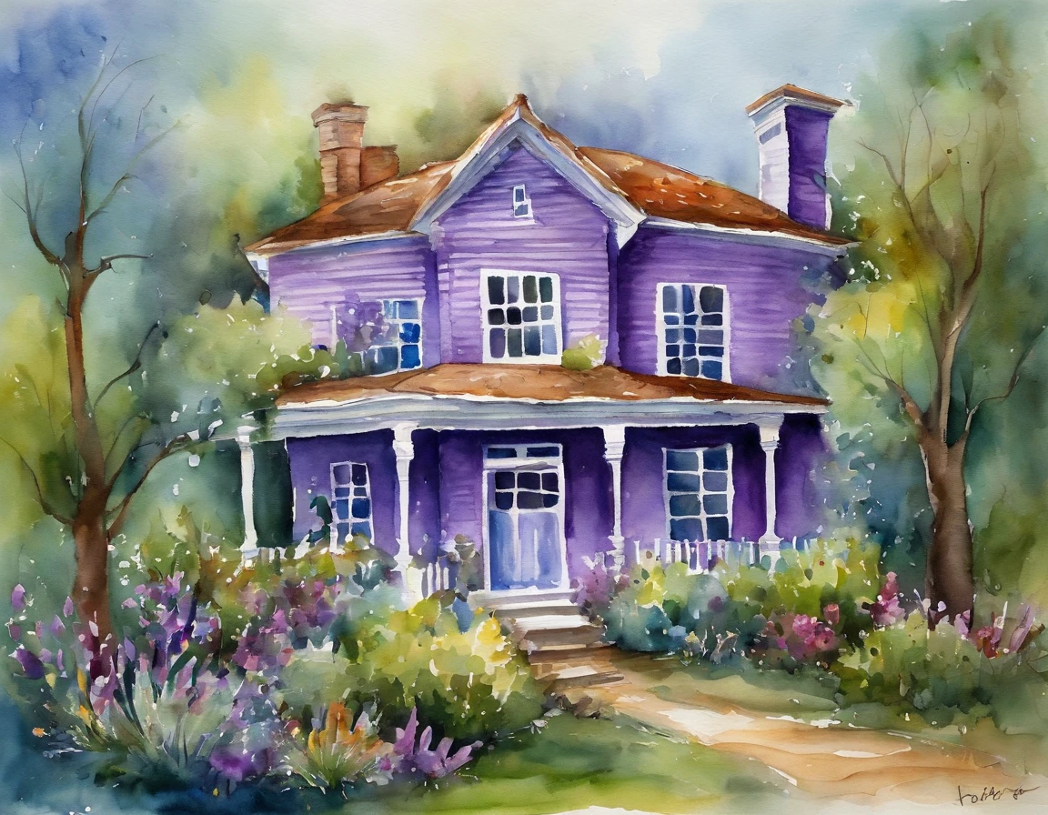 A magical purple and blue house, na floresta,