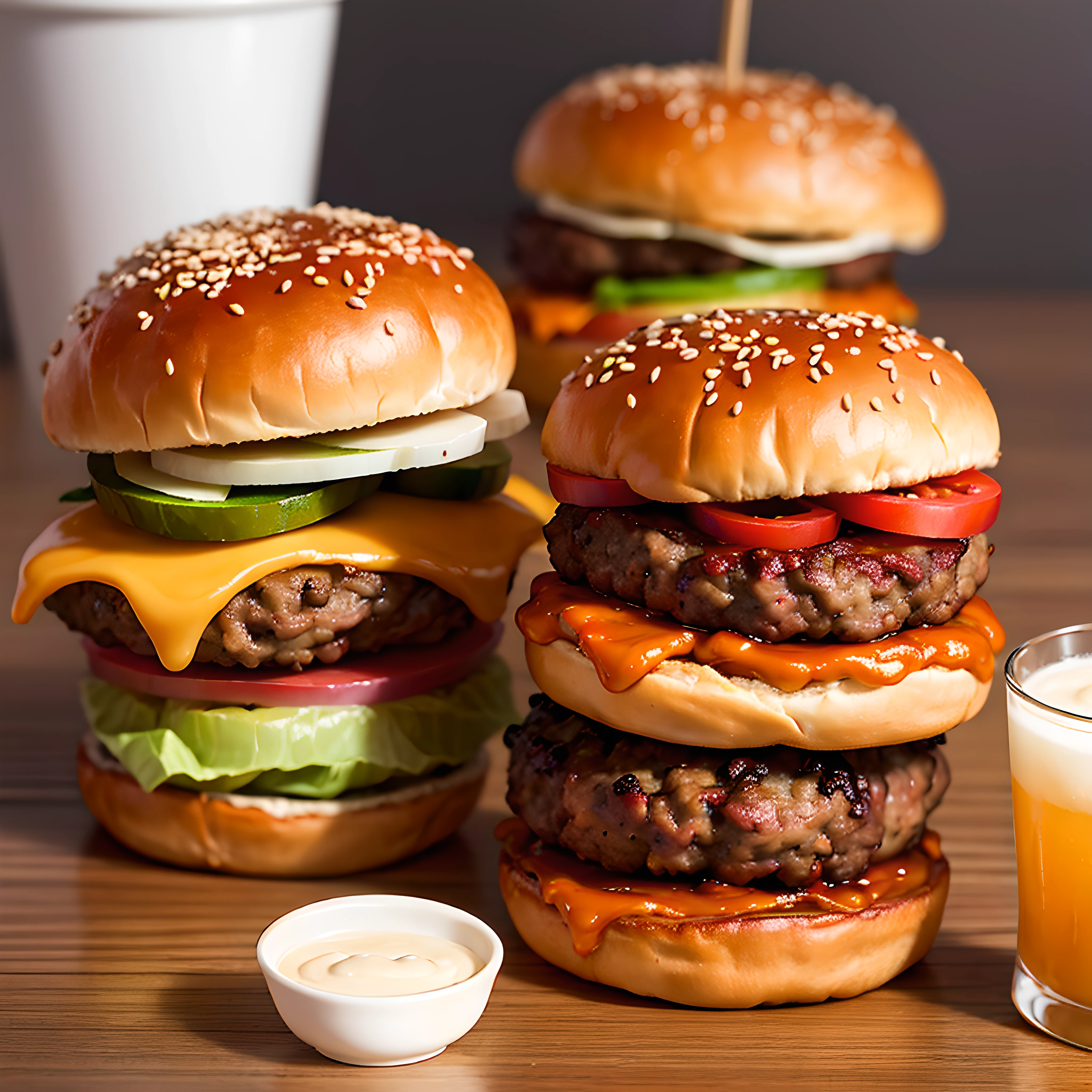 Giant burger、Parece delicioso、Suculento、qualidade superior　obra prima　超A high resolution　Bebidas