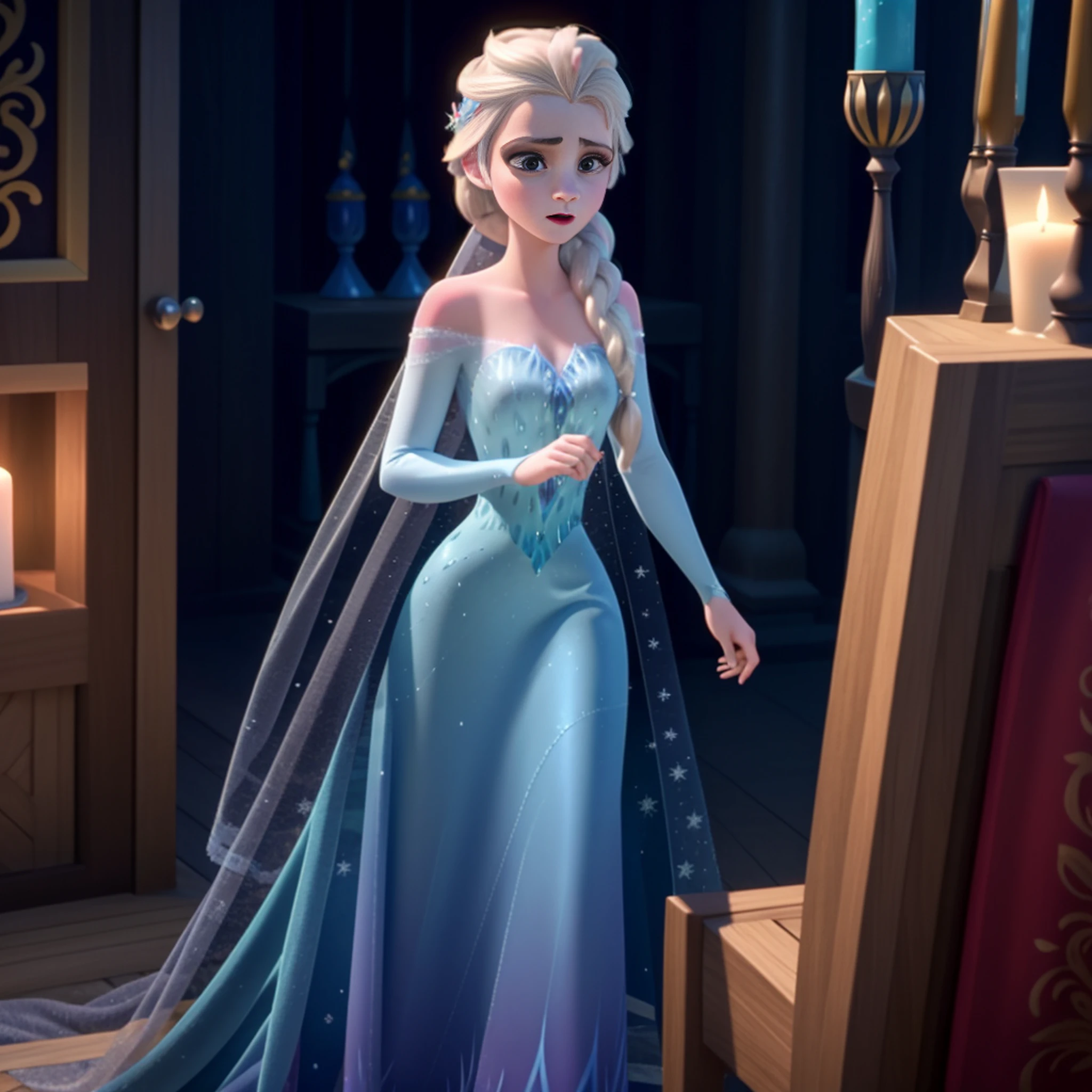 There's a young woman, vestido com um traje de princesa congelado, Retrato de Elsa de Arendelle, Retrato de Elsa de Frozen, Elsa bonita, Elsa, princesa de inverno, Elsa, Frozen, Elsa Congelada, Disney foto realista, Disney fotorrealista, Emma Watson como a Rainha do Gelo, Princesa do gelo, Rainha do Inverno, filme klaus congelado, retrato de weta disney, rainha do gelo