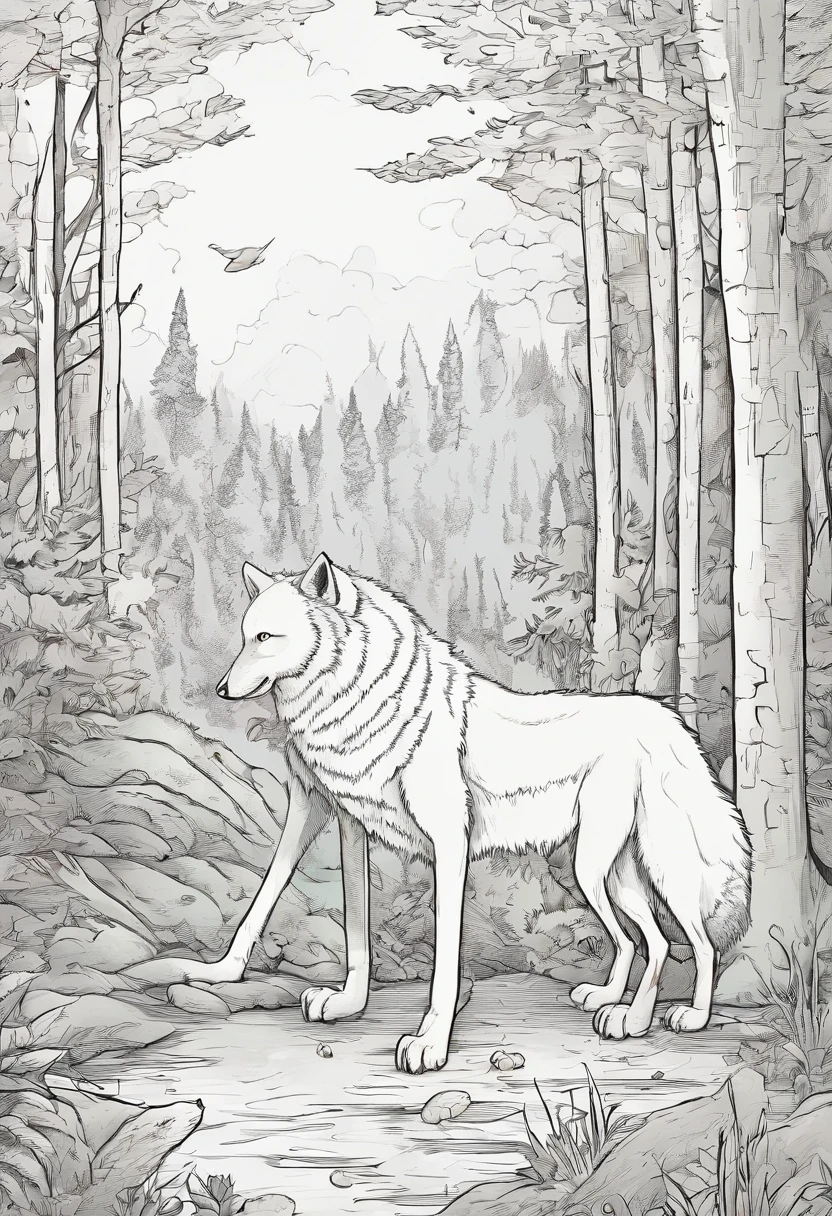 Claro, Here's a prompt for a children's book:"title: 'The Scary Wolf and His New Friends' Description: Na profunda e misteriosa floresta, An evil wolf terrorizes all other animals with his frightening appearance. Um dia, He encounters a group of brave animals who are not afraid of him. Juntos, eles embarcam em uma jornada emocionante para descobrir que, Behind the creepy look, The wolf has a kind heart. Help tell this amazing story and inspire children not to judge by their appearance."