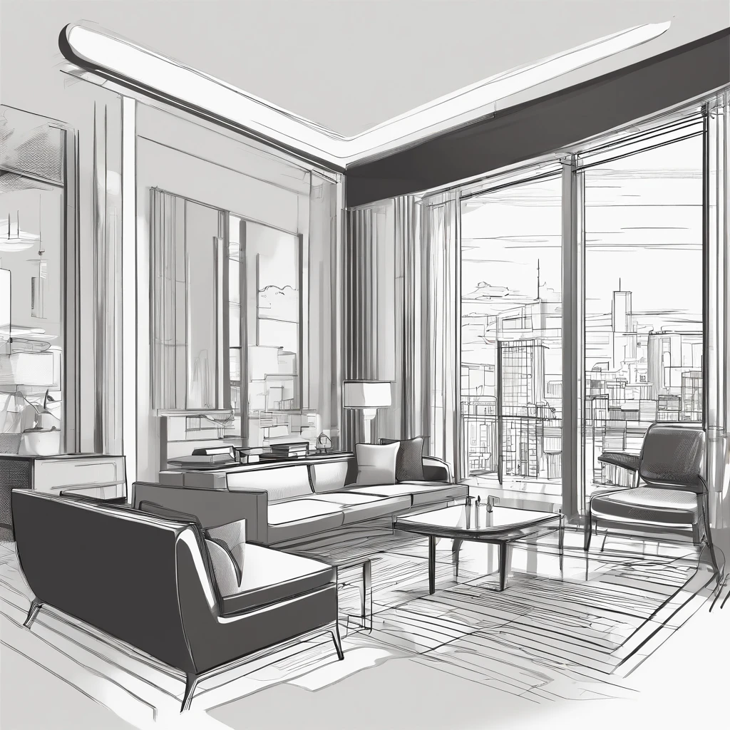 Small living room、Correct perspective、line-drawing、outlines、Medium omission、unmanned