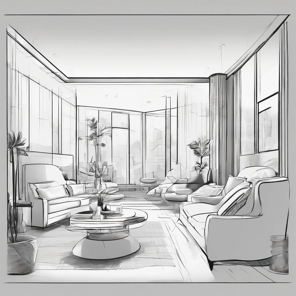 Small living room、Correct perspective、line-drawing、outlines、Moderate omission、unmanned
