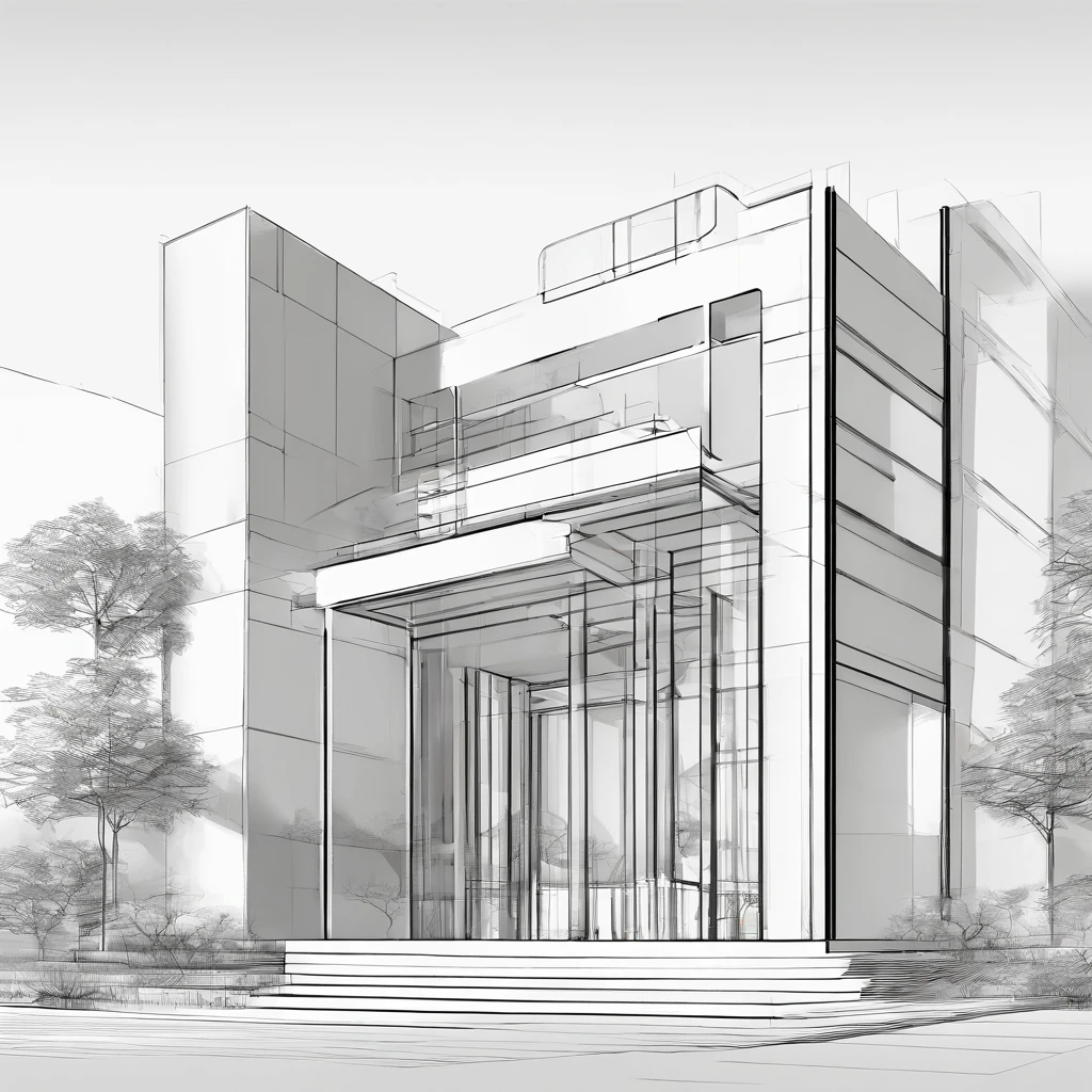Exterior of the entrance、Correct perspective、line-drawing、outlines、Medium omission、unmanned、grayscales