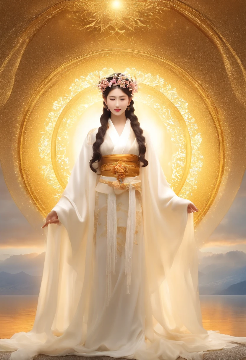 Photorealsitic、(hyper realisitic:1.2)、Beautiful fece、masterpiece、top-quality、extra detailed face、Perfect litthing、nice hand、perfect hand、The sacred and shining sun goddess of heavenly splendor、(Beautiful Japan Woman:1.2)、(hyper pretty face:1.5)、(serene expressions)、(Miko costume)、(ethereal glow:1.1)、(Peace and comfort)、(Transcendental beauty)、(God's Grace)、(a symbol of purity)、(Golden halo)、(Uplifting atmosphere)、(Heavenly Realm)、(Spiritual enlightenment)、(Calm and protective)、(Lighting light:1.2)、(Seraphic figures)、(Harmony and tranquility)、(Angel robes)、(Timeless celestial bodies)、(captivating aura)、(Healing and Guidance)、(goddess of Japan)、(18year old:1.2)、