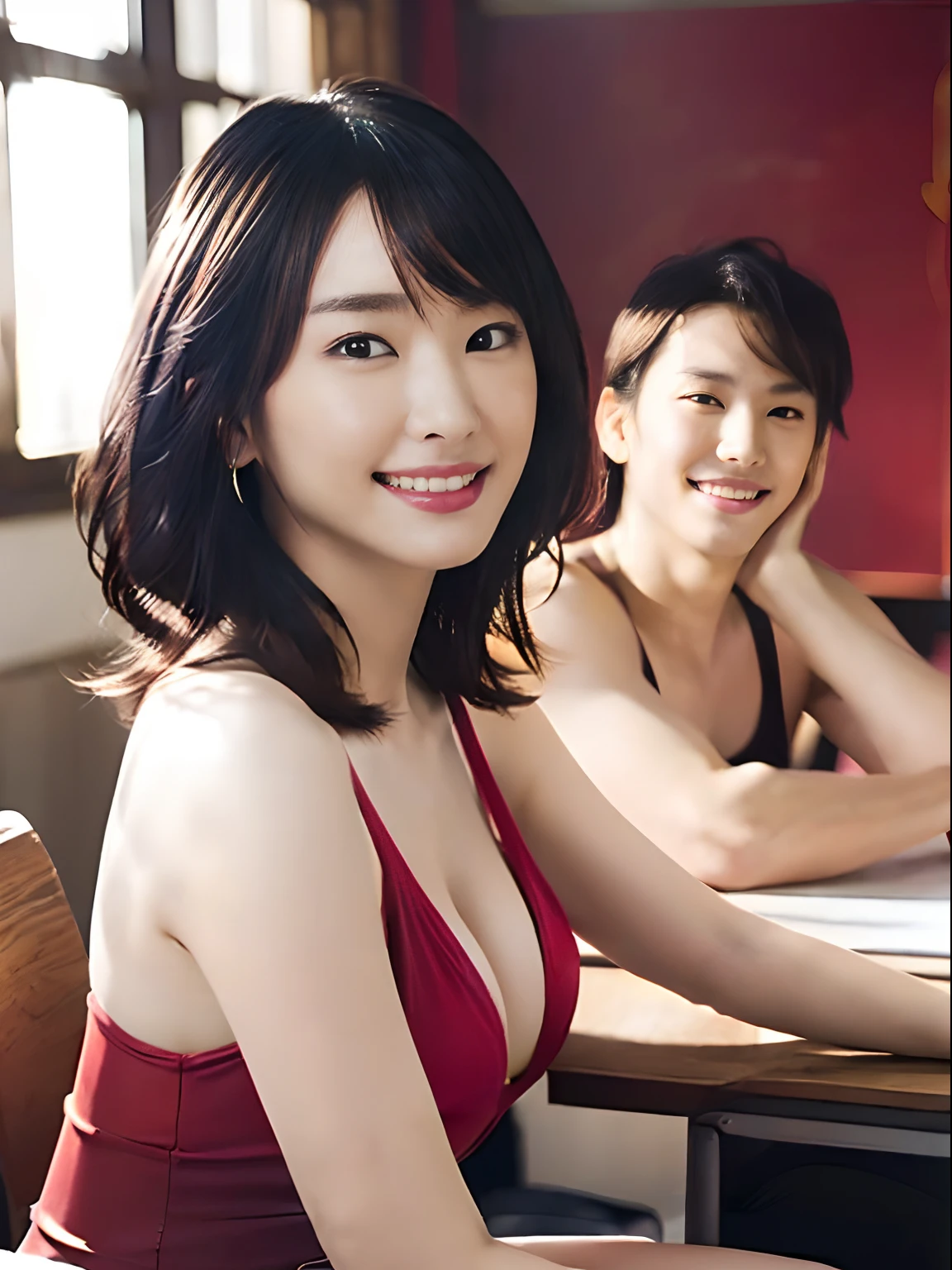 ((NSFW,8K, RAW Photos, of the highest quality, Masterpieces), high definition RAW color photos professional close-up photos, (Realistic, Photorealism: 1.37), (Highest Quality), (Best Shadows), (Best Illustrations), ((Cute, Beautiful, Ultra High Resolution, High Definition CG Unified 8K Denden Wallpaper, Physically Based Rendering, Movie Lighting), (aegyo sal:1), (1 japanese girl),(Photo of a girl in Japan 26 years old), (medium breasts), (Young Face), (monokini one piece swimsuit) ,High School Classroom, Beautiful detail eyes, Light on the Face, ((Cowboy Shot: 1.2)), especially strong light, (Upper Eyes, Grinning smile:1.2),Shiny skin, ((Random Hair Styles)), ((Random colored hair)), (thick thighs), ulzzang -6500-v1.1:0.2, Shy, (The Flash:1.2), ((enchanting posture: 1.2)), (idle), ((Good anatomy: 1.2)), ((Bright and refreshing classroom, the background is blurred: 1.2)), Perfect face, Cute face, (high-angle shot:1.2,