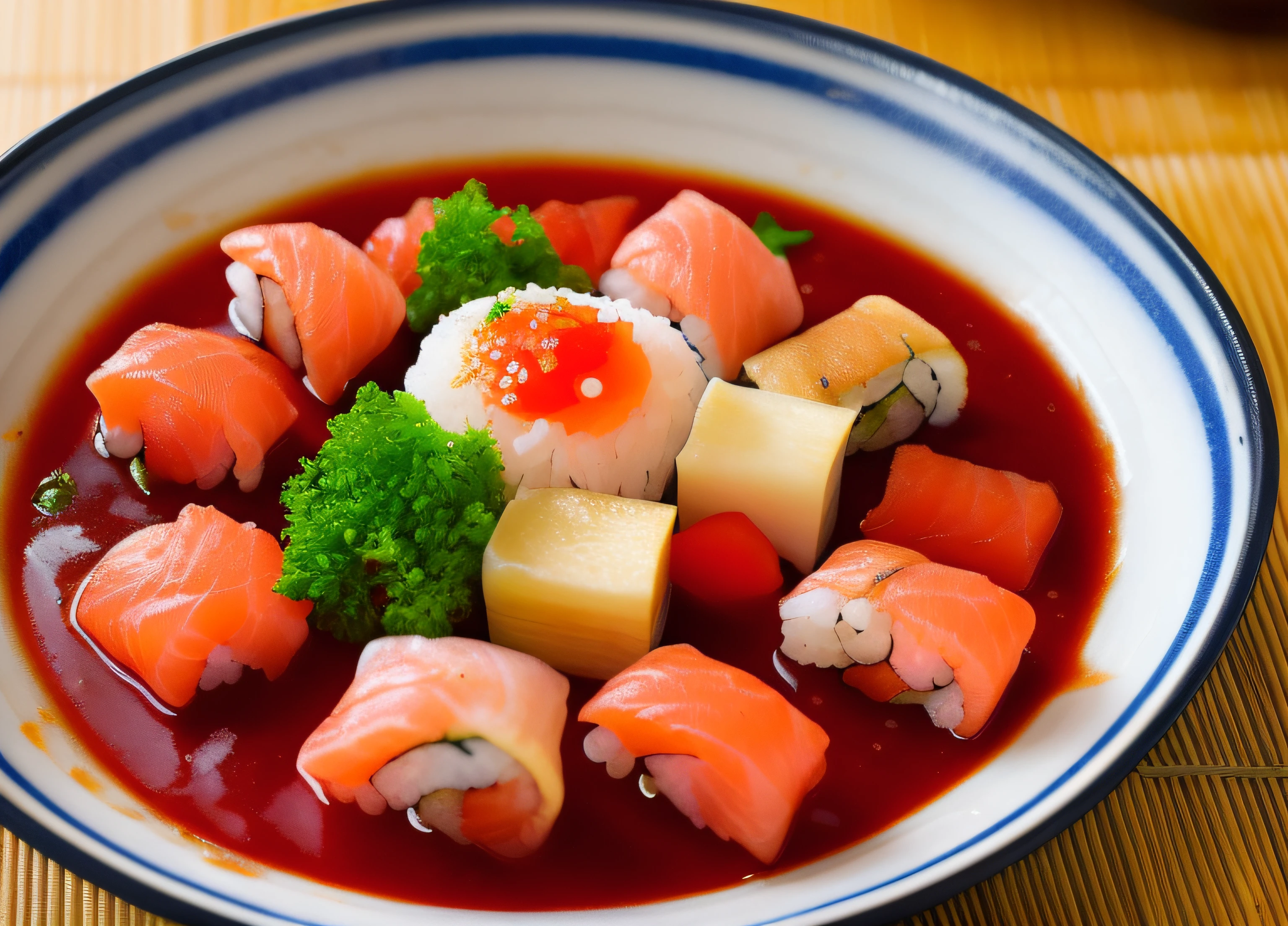 Sushi de enguia，Boil to remove the oil，vermelho fosco，brilhante，Paletes de prancha，Fatia de gengibre vermelho