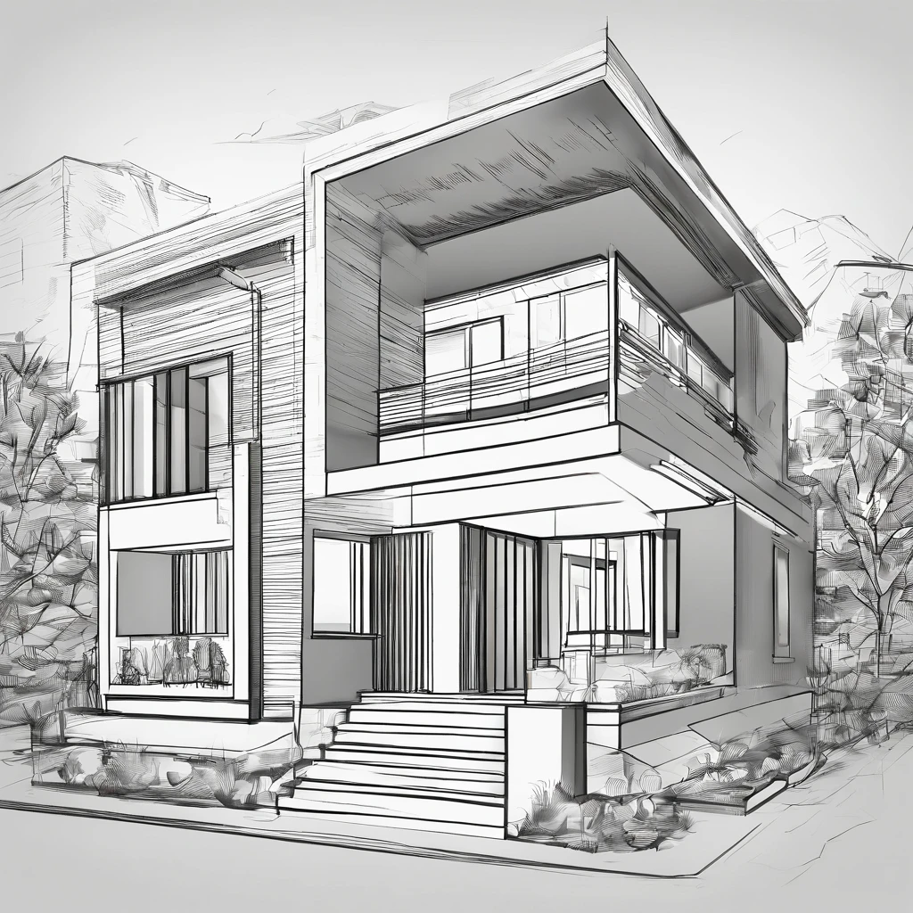 House of the common man、Detached、Narrow entrance exterior、Correct perspective、line-drawing、outlines、Medium omission、unmanned、grayscales