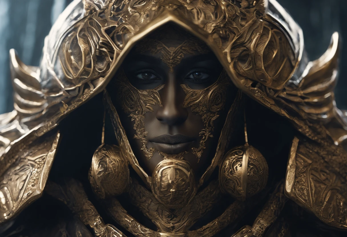 ((Realistic)), Cinematic Shot, cinema, foto referenciada, extremely high quality, alta qualidade, (rosto e olhos detalhados:1.1), um enorme cavaleiro vestindo uma armadura preta, ((capacete intrincado)), Face mask armor, ((olhos grandes)), Esclera Negra, no campo, olhos negros, Subsurface scattering, intrincado (High detail), ((fofo)), (pele detalhada:1.1), pele brilhante, fotorrealismo, Volumetric lighting, magical circles, um castelo ao fundo,