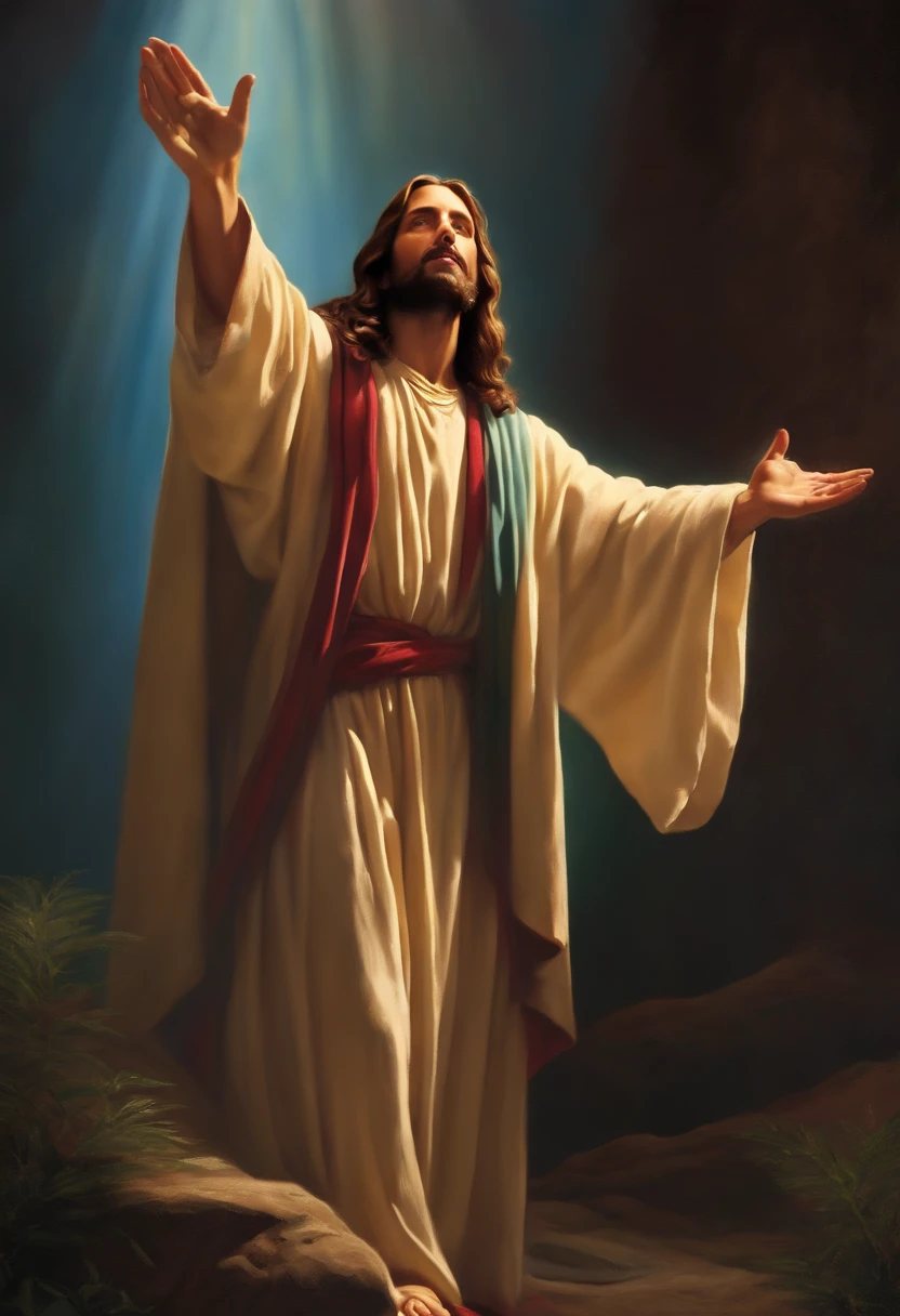 Jesus Christ praying with open arms