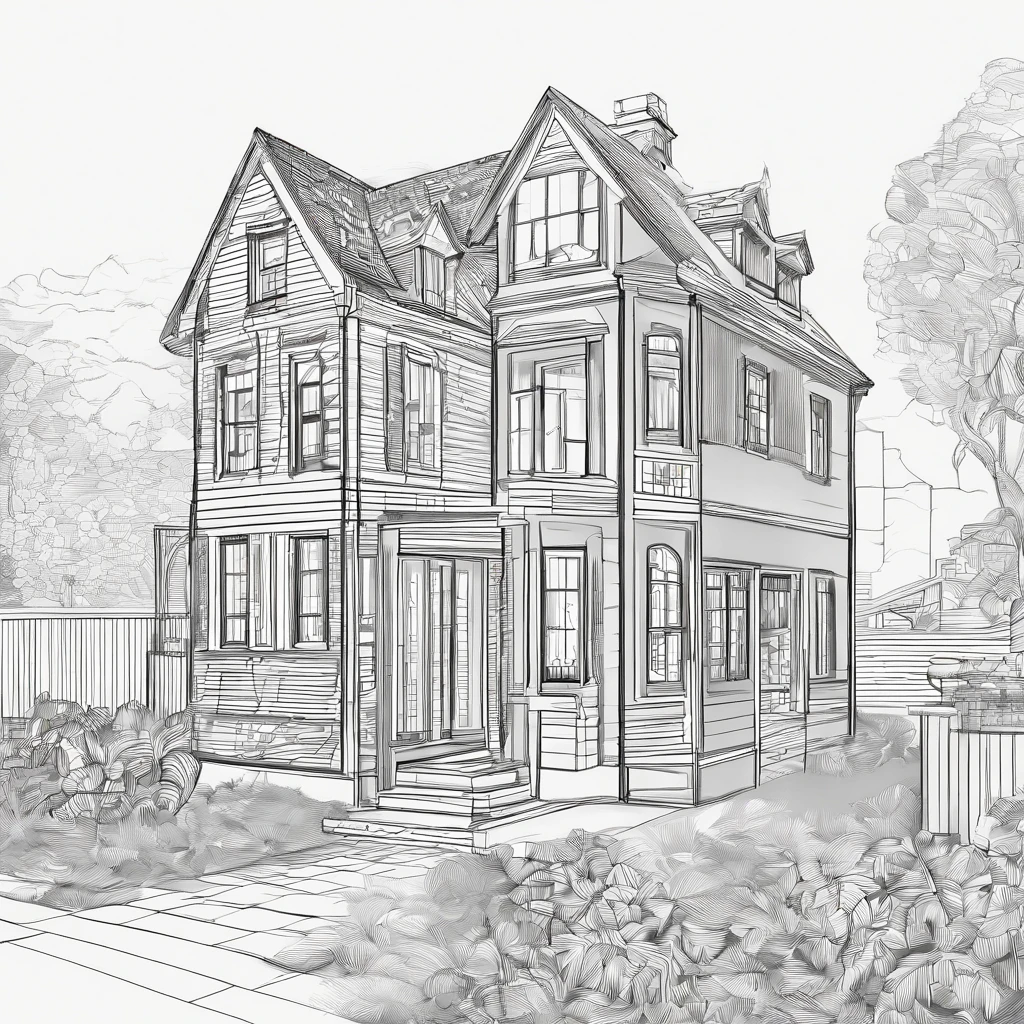 House of the common man、Detached、Narrow entrance exterior、Correct perspective、line-drawing、outlines、Medium omission、unmanned、grayscales、moderno