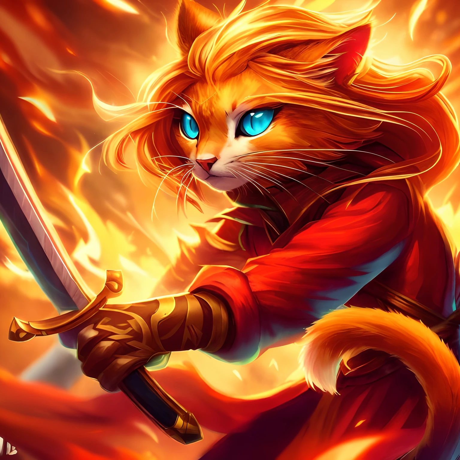 a close up of a cat with a sword in its hand, cat warrior, furry fantasy art, warrior cats fan art, anthropomorphic cat ninja, tabaxi monk, warrior cats, furry art, league of legends wallpapers, league of legends character, tabaxi :: rogue, style league of legends, cat the assassin, from league of legends