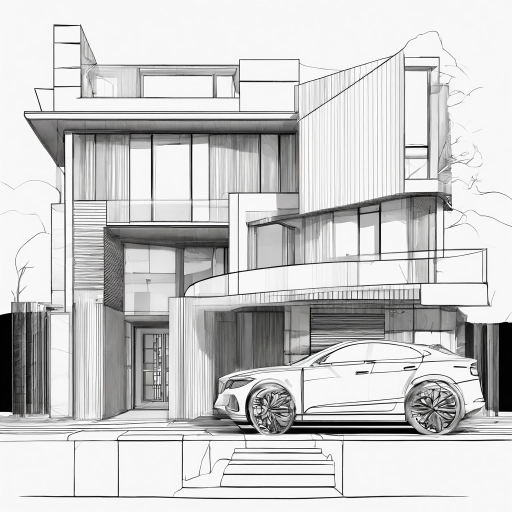 House of the common man、Detached、Exterior of the entrance、up、Correct perspective、line-drawing、outlines、Medium omission、unmanned、grayscales、