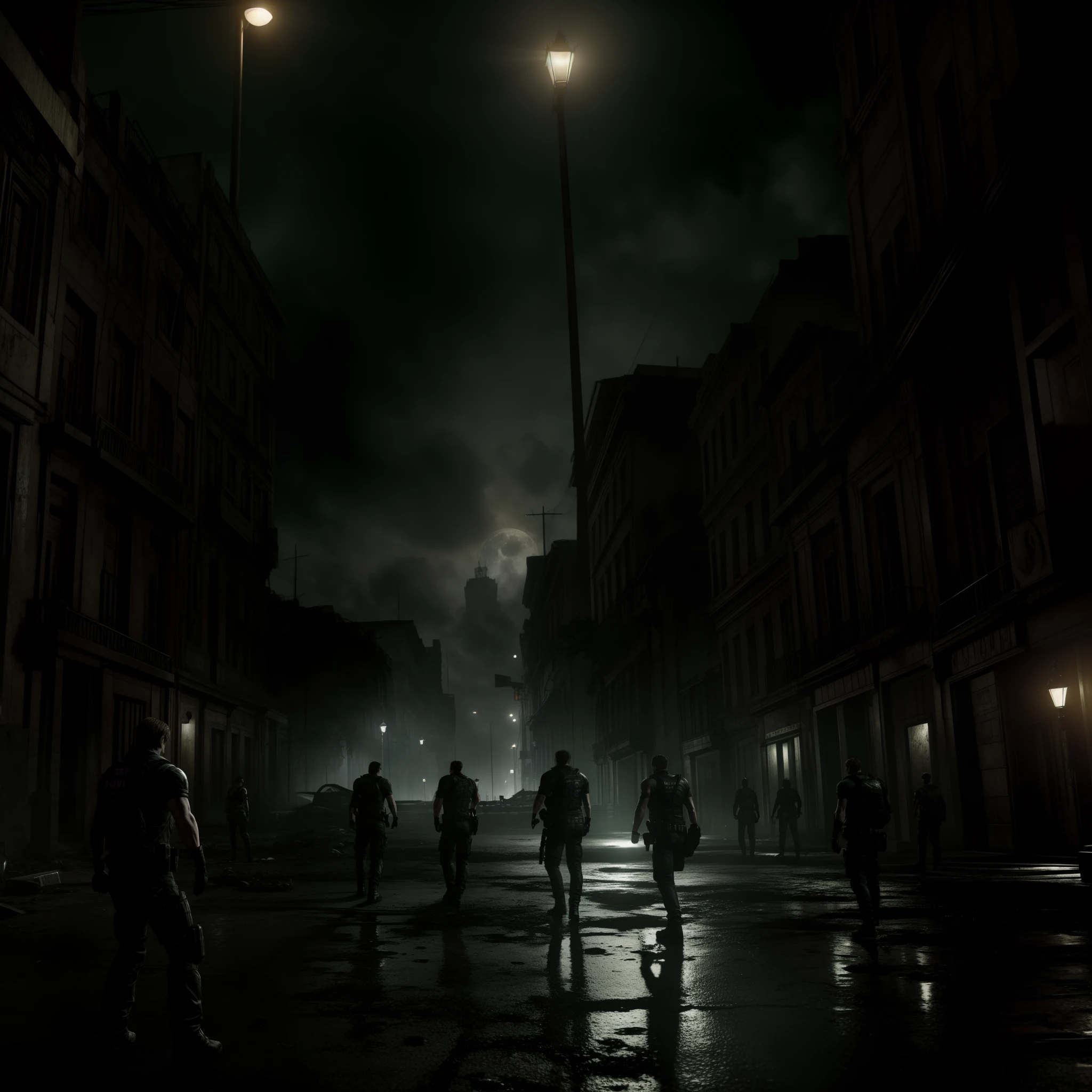Iconic scene from a game called Resident Evil 6, muitos zumbis, rua populosa