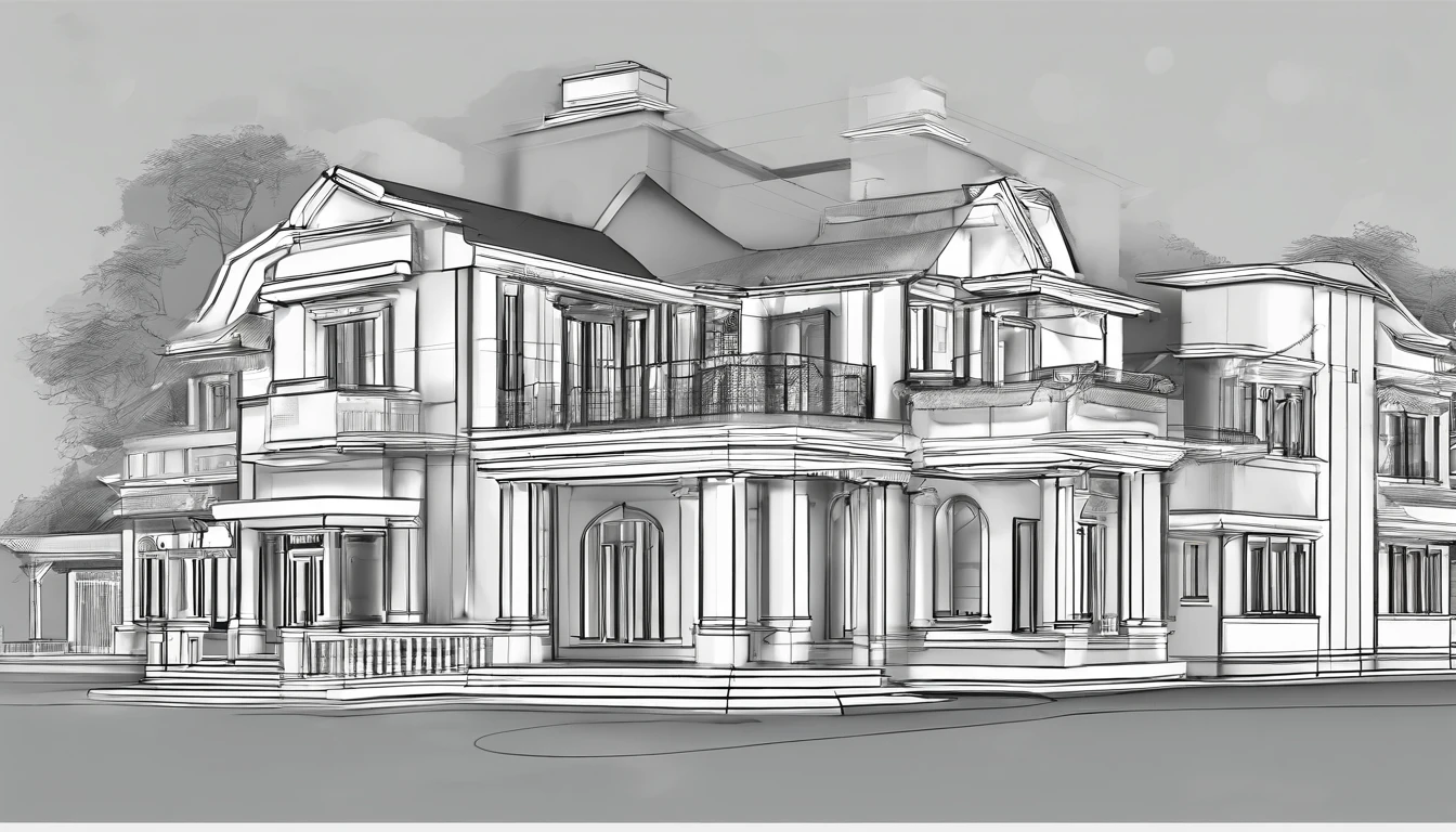 House of the common man、typical、Detached、Exterior of the entrance、Speciality、Correct perspective、line-drawing、outlines、Medium omission、unmanned、grayscales、moderno