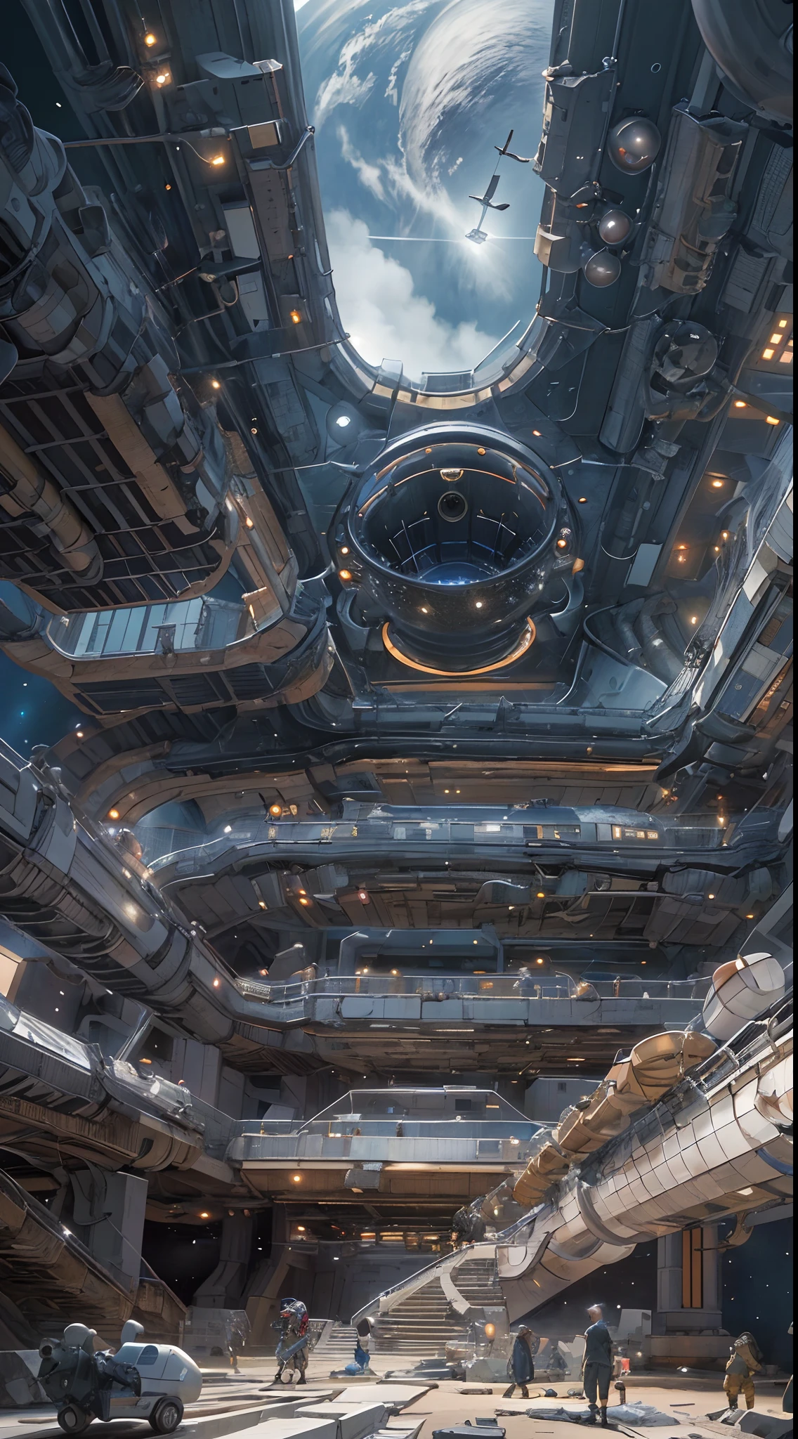 A captivating depiction of a space station floating in the vast expanse of the universe, (Stunning cosmic backdrop), (Detailed spacecraft design), (Renderizado realista), (Escala y proporciones impresionantes), (Arquitectura futurista), (Attention to scientific accuracy), (Intricate mechanical details), (Immersive lighting effects), (Stunning feeling of vastness), tendencias en Artstation, (tendencias en CGSociety), (Showcasing the wonders of space exploration), (evokes a sense of technological advancement), (Entorno espacial altamente detallado), (Impressive attention to texture and materials), (Depiction of astronauts or extraterrestrial life), (Conveys a sense of tranquility and wonder), (Capturando la belleza y los misterios del cosmos), (Skillful representation of depth and perspective),vortex,Houtufeng,Los restos de una nave espacial gigante