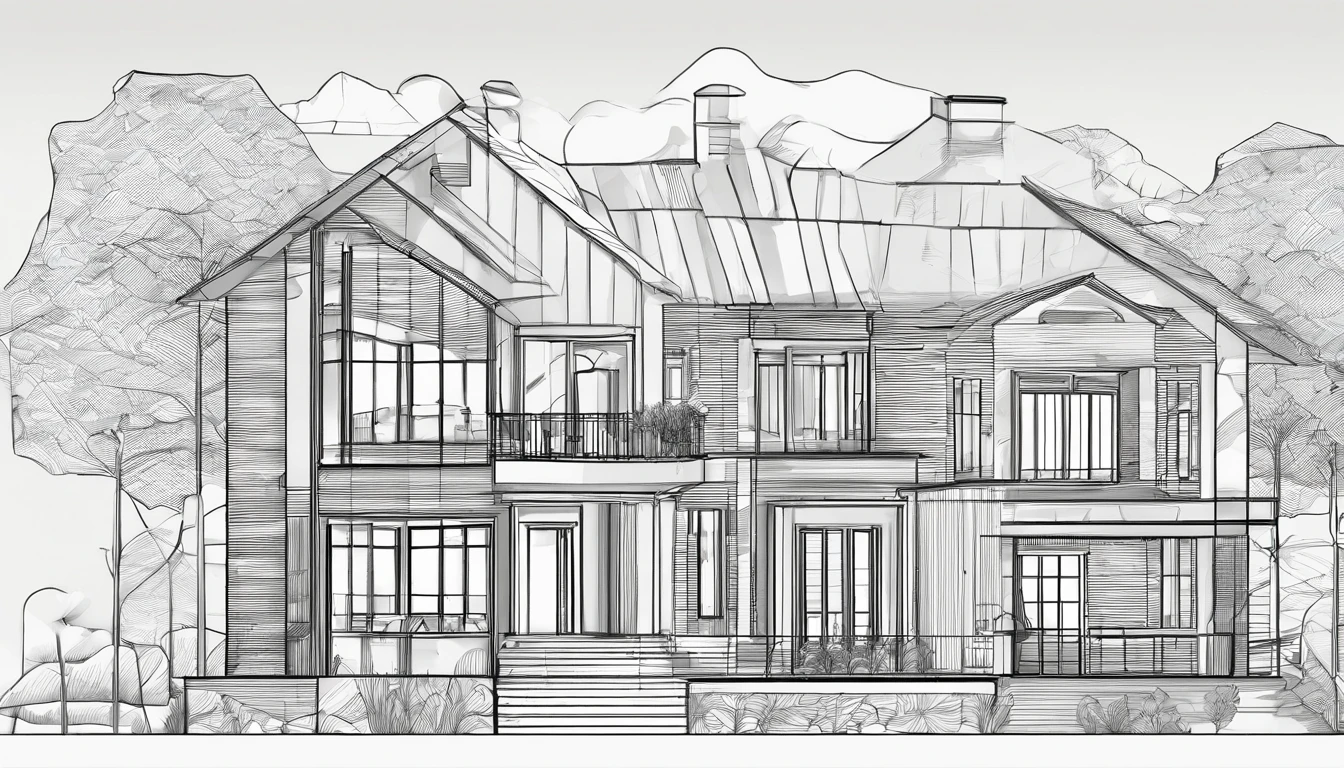 The small house of the common people、typical、Detached、Exterior of the entrance、Speciality、Correct perspective、line-drawing、outlines、Medium omission、unmanned、grayscales、moderno