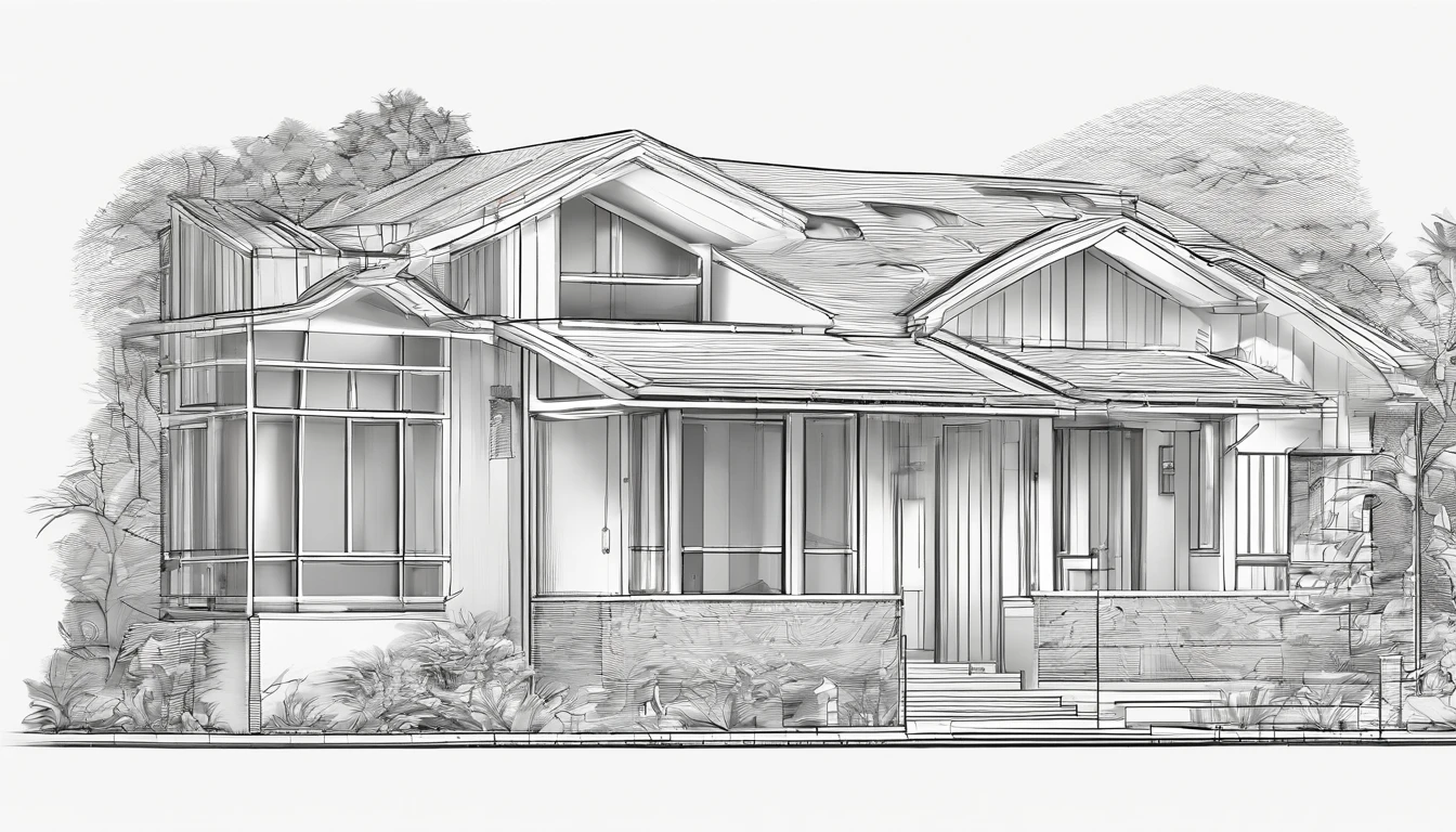The small house of the common people、typical、Detached、Exterior of the entrance、Speciality、Correct perspective、line-drawing、outlines、Medium omission、unmanned、grayscales、moderno