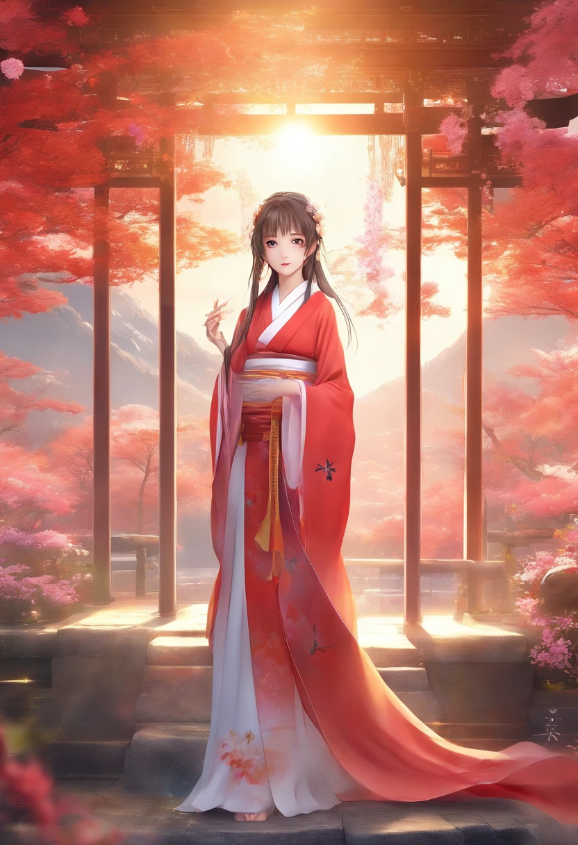 Ethereal, Seraphic, mare, a girl in, Glow, masterpiece, Ultra-8k, Beautiful, landscapes 、Miko costume、goddess of Japan、Best Quality, masutepiece, 超A high resolution, (Photorealistic:1.3) ,8K,Raw photo, Film grain, movie, Detailed background, ((The background is a golden aura, Sun and Torii)) , photograph, Soft lighting, Electric color, (1girl in,Japanese high school girl,, Beautiful face, 年轻, Very cute,:1.2) , ((Miko Ke1.5)) (White kimono、Red Hakama), (A dark-haired、Tying hair later)、(goddess of Japan)、suns、aureole、((The Power of Happiness))、divine atmosphere、Dignified figure、Deities々Right、Photorealsitic、(hyper realisitic:1.2)、Beautiful fece、masterpiece、top-quality、extra detailed face、Perfect litthing、nice hand、perfect hand、The sacred and shining sun goddess of heavenly splendor、(Beautiful Japan Woman:1.2)、(hyper pretty face:1.5)、(serene expressions)、(Miko costume)、(ethereal glow:1.1)、(Peace and comfort)、(Transcendental beauty)、(God's Grace)、(a symbol of purity)、(Golden halo)、(Uplifting atmosphere)、(Heavenly Realm)、(Spiritual enlightenment)、(Calm and protective)、(Lighting light:1.2)、(Seraphic figures)、(Harmony and tranquility)、(Angel robes)、(Timeless celestial bodies)、(captivating aura)、(Healing and Guidance)