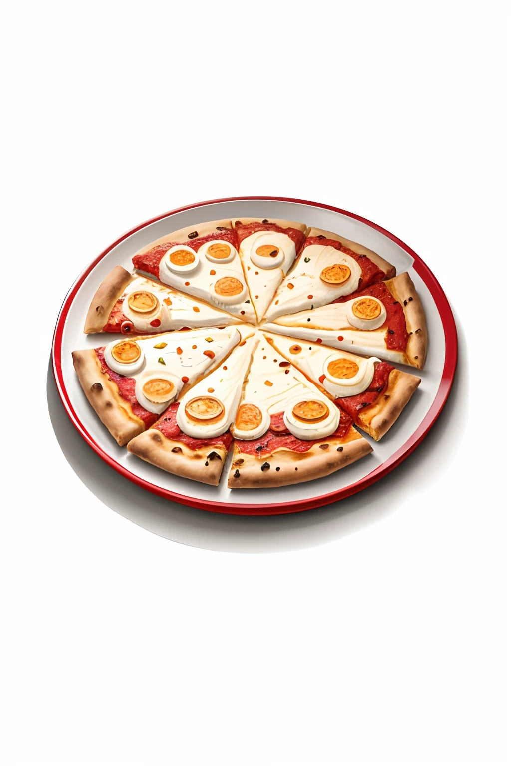 A minimal abstract image of pizza, pintado con acuarela sobre lienzo blanco con gran detalle en los ingredientes con y queso fundente y peperoni
