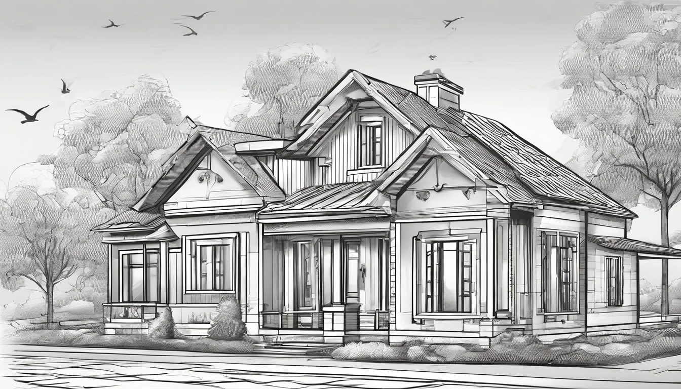 Little house of the common man、typical、Detached、Exterior of the entrance、Speciality、Correct perspective、line-drawing、outlines、Medium omission、unmanned、grayscales、moderno
