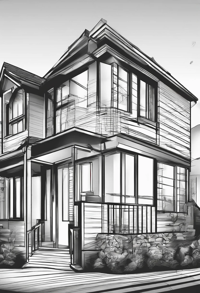 House of the common man、Detached、House entrance door、Speciality、Correct perspective、line-drawing、outlines、Medium omission、unmanned