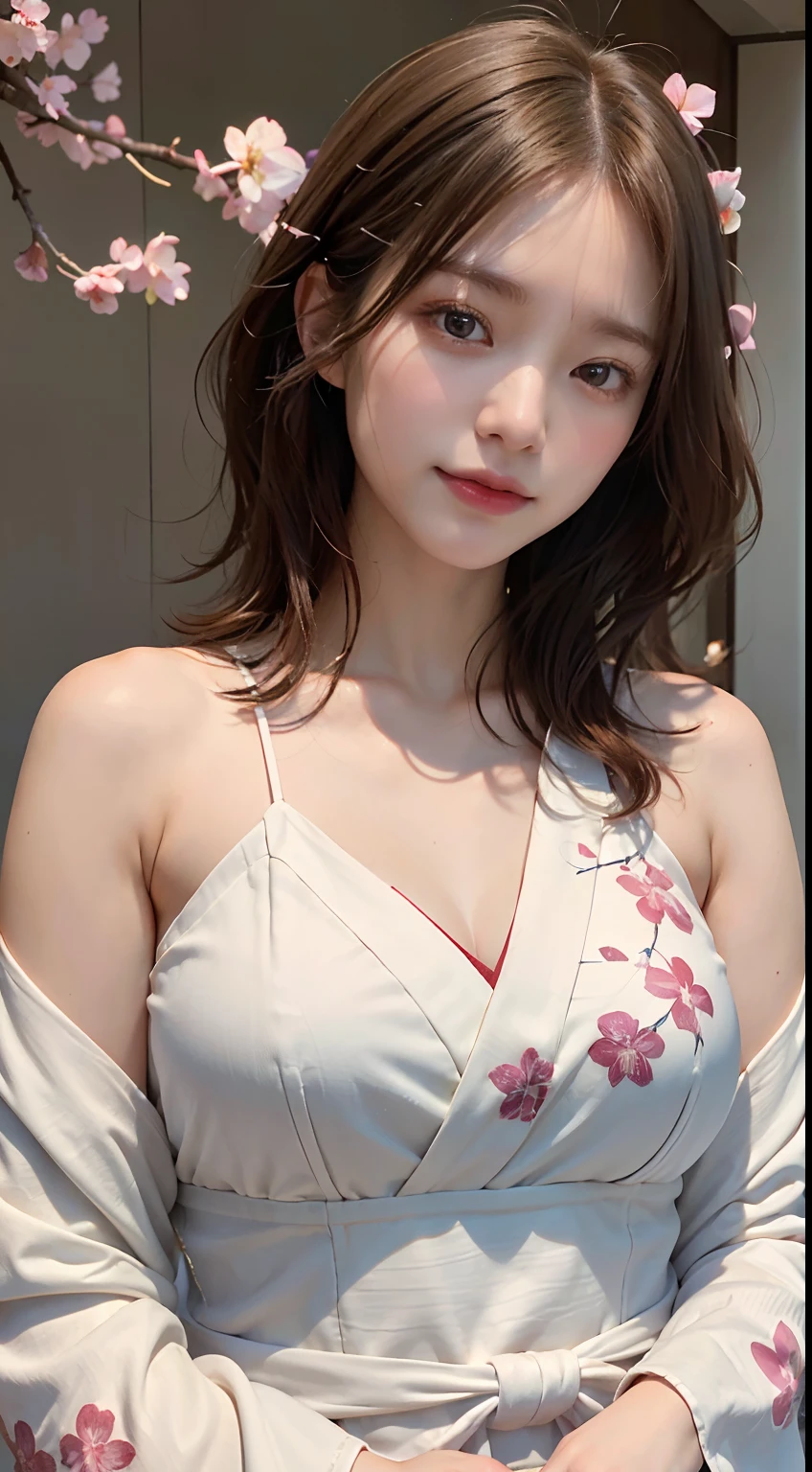 1girl, ((extreme detail)), (ultra-detailed), (best quality, 4k, 8k, highres, masterpiece:1.2), (realistic, photorealistic, photo-realistic:1.37), (extremely detailed CG unity 8k wallpaper), (an extremely delicate and beautiful), fine detail, insane details, sharp focus, soft back, soothing tones, hyperdetailed, low contrast, exposure blend, illustration, film grain, beautiful lighting, perfect lightning, precise proportions,
taken with iphone camera, medium shot selfie of a pretty young woman,
(perfect female figure),
(cherry blossom on background),
(short wavy hair:1.2),
(traditional kimono in soft hues, elaborate floral patterns),
smile,