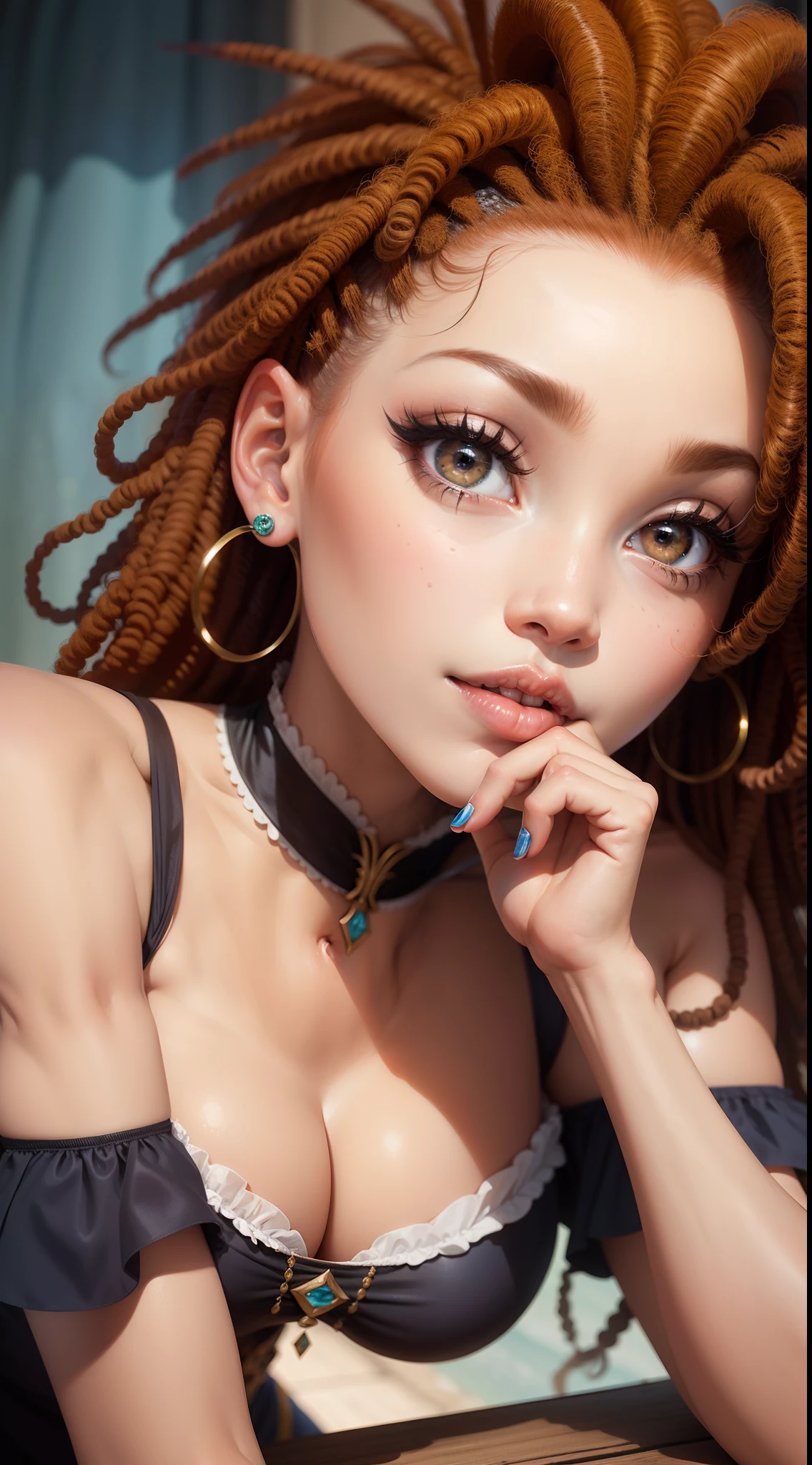 Uma garota afro americana ruiva de olhos azuis