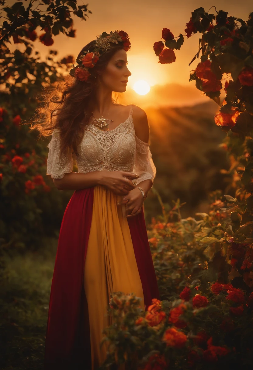 Take a picture in this style of temperance, com o sol na suas costas