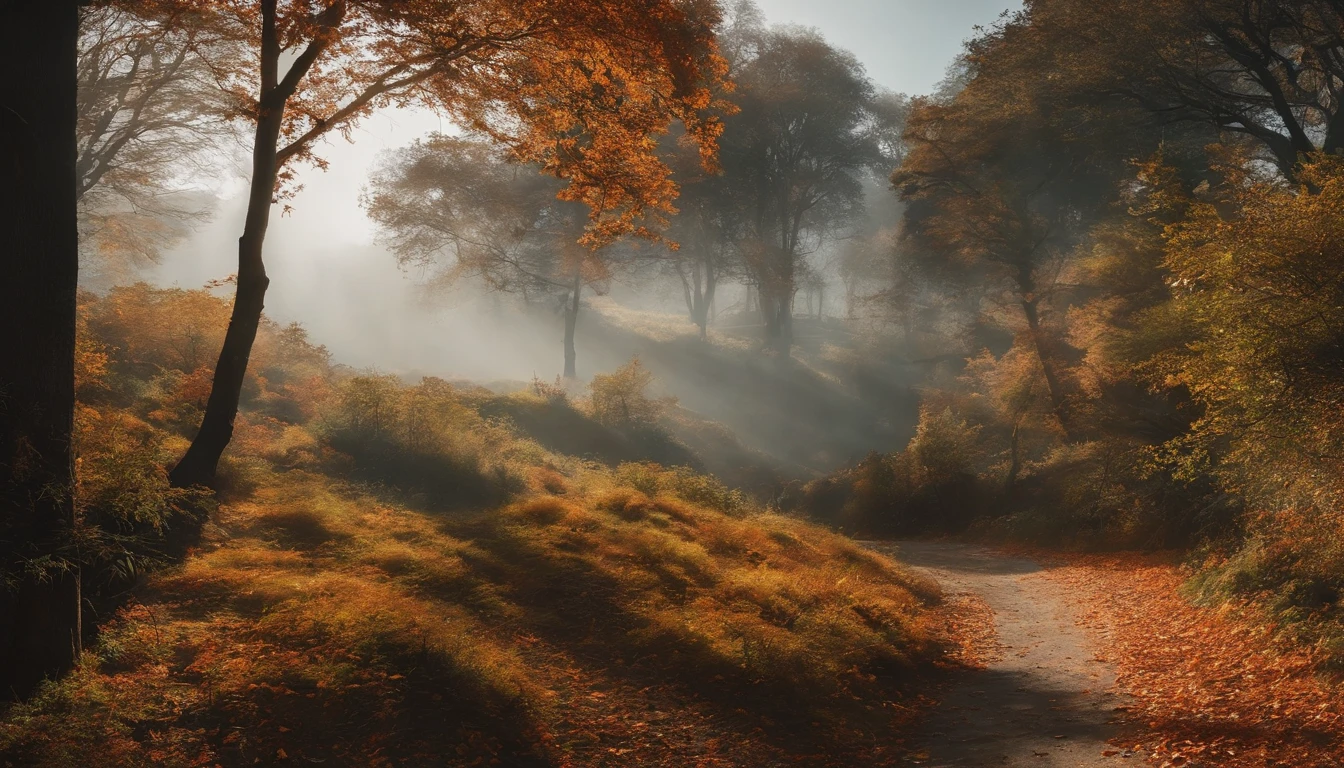 arrefecimento,Autumn is intense,The hot summer is coming to an end,Gradualmente,Com um novo outono fresco e maravilhoso,imagem ultrarrealista,Real-world scenarios,8K分辨率,photon maping,Ambiente meticuloso e minimalista,The is very detailed,qualidade superior,artsy photography,conceito realista,cinematic texture