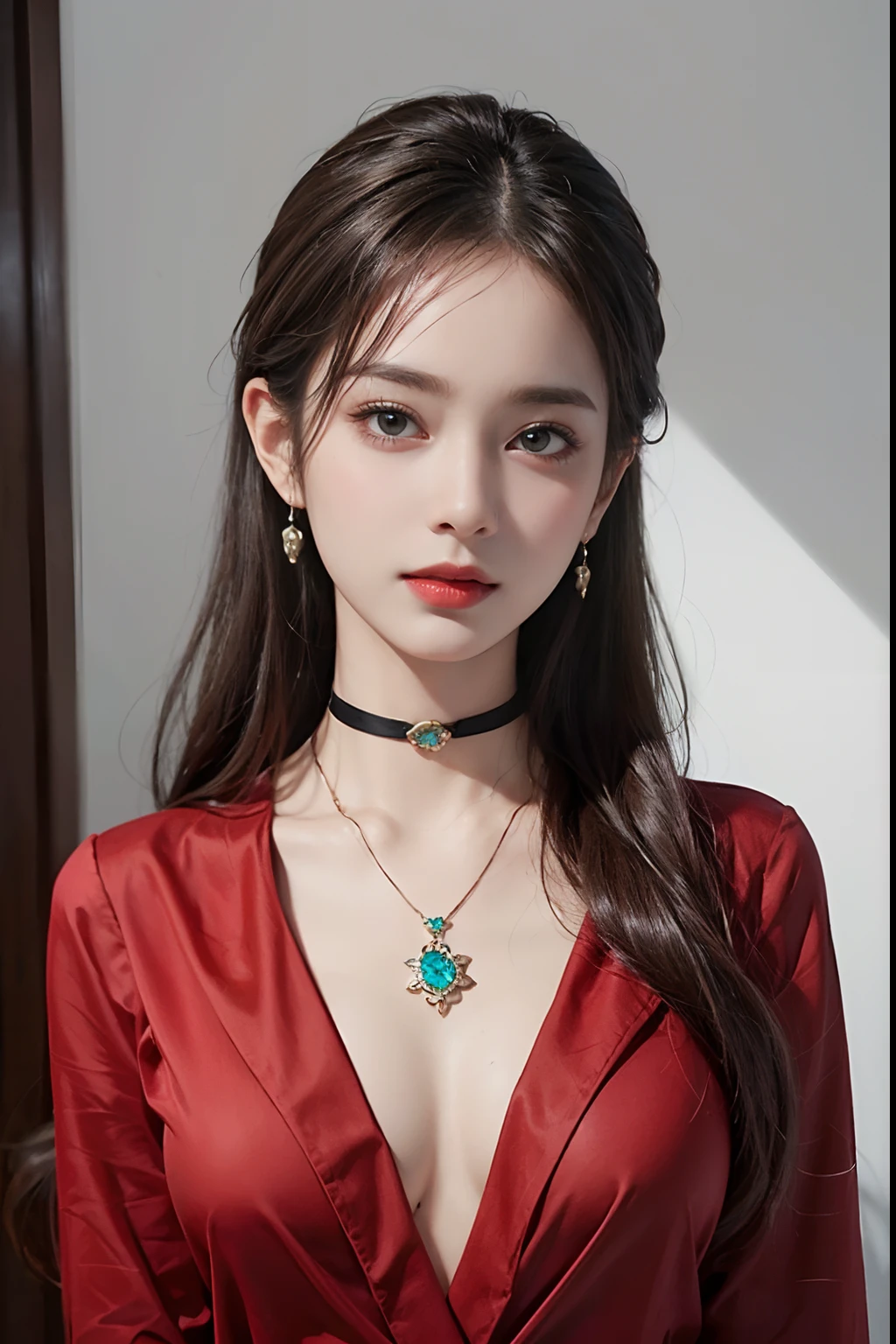 ((masterpiece:1.4)、(top-quality:1.4)、(reallistic:1.7))、Ultra-realistic portrait of the beautiful Martian queen by Luis Royo、Super beautiful girl queen、((1girl in:1.4))、Shiny natural skin texture、(The Queen's ornate outfit)、(Red formal suit:1.4)、By Luis Royo、age19、(Cute tattoos:1.4)、(Two arms:1.4、Two legs:1.4)、(perfect anatomia:1.4)、(Perfect female body:1.4)、Portrait photo of a girl、Close-up photos、Upper body photography、Fantasyart、Soft front light、beautiful countenance、kawaii faces、Beautiful udder、large full breasts:1.2、Beautiful ass、A detailed eye、Draw the eyes clearly, Beautiful and attractive eyes、beautidful eyes、Narrow waist、Raw photo、red-lips、Long hair is set like a queen in a cool way、(tiarra:1.4、a choker:1.4、a necklace:1.4、耳Nipple Ring:1.4)、1 screen display、Beautiful girl standing in the royal palace of the Martian kingdom