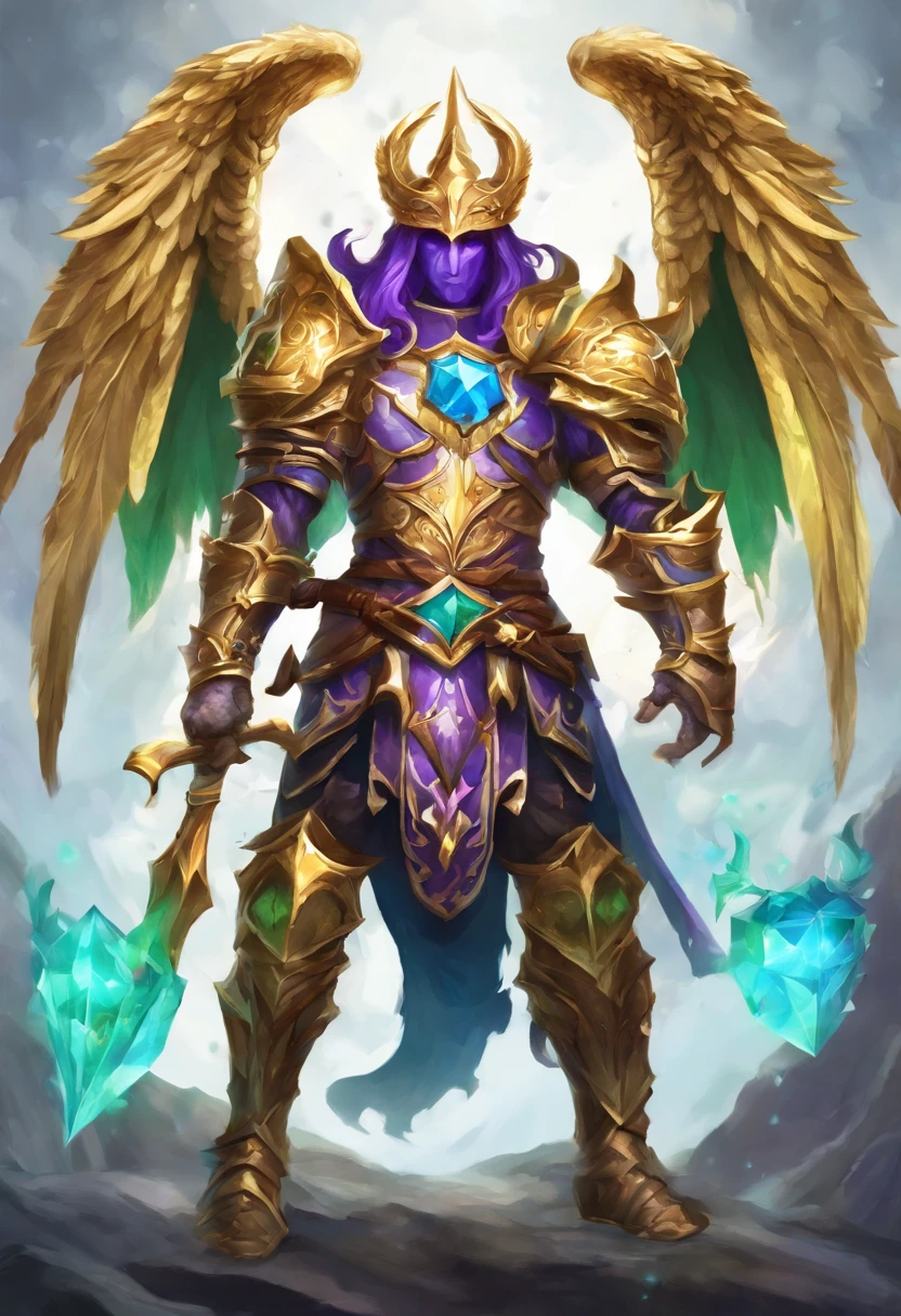 Seal with golden armor and green gem and golden wings with purple and blue membranes, best quality, masterpiece