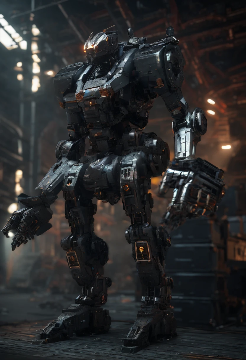 ((best quality)), ((obra-prima)), (Very detailed: 1.3), 8k, scientific fiction, T-REX Robot, mech dinossauro, large metal armor, Complex weapons and equipment behind it, Mech camuflado, dinosaur proportions, vista heads-up, standing posture, Mech gigante militar, Rochas, Tecnologia futurista, realismo, dark clouds in the sky, Fundo escuro da guerra, ray tracing, light particles, nvidia Trtx, super resolution, irreal 5, Subsurface scattering, Mapas Especulares e Albedo, rule of thirds, grande abertura, postura de batalha, Dados brutos 8k, high efficiency subpixels, Subpixel convolution, light particle, espalhamento de luz, Efeito Tyndall, ray tracing.