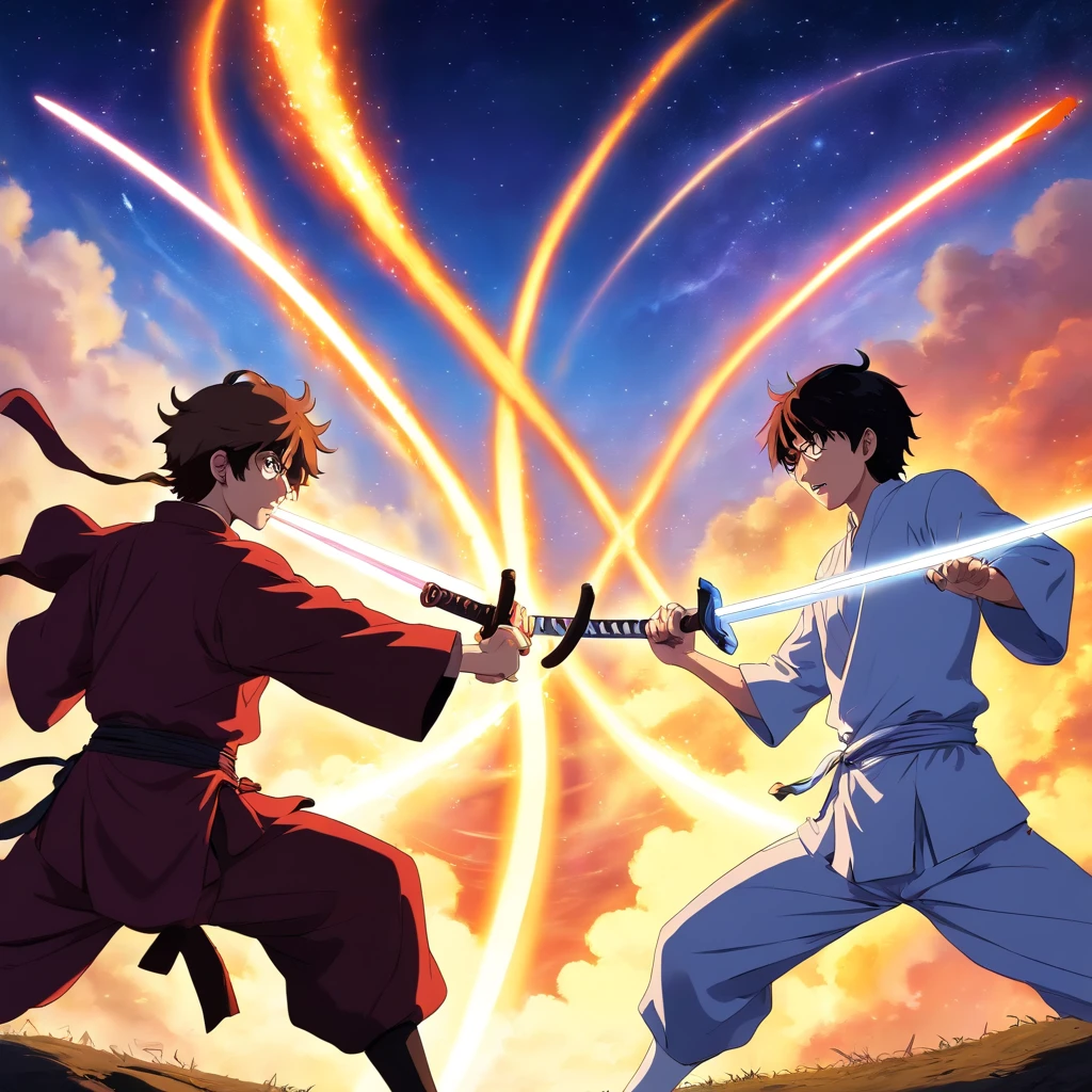 Univers de blanchiment, Anime, aizen vs ichigo, 2 boys, battle, fighting, 2 katana,