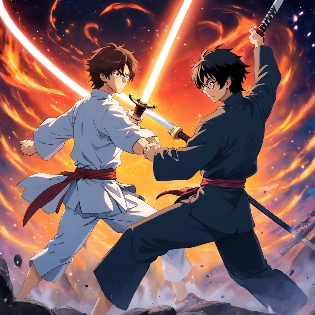 Univers de blanchiment, Anime, aizen vs ichigo, 2 boys, battle, fighting, 2 katana,