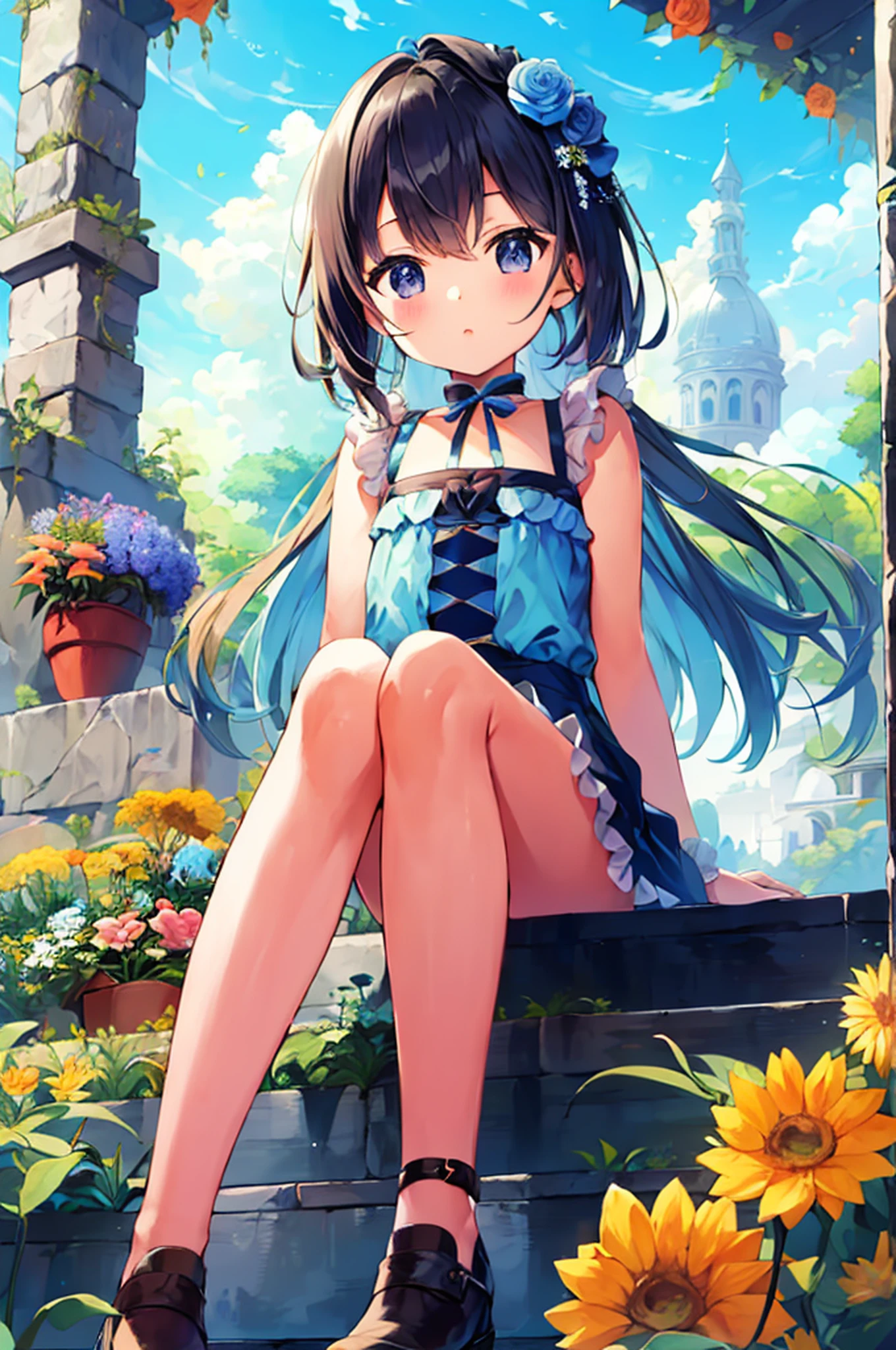 (8k, top-quality, masterpiece:1.2),Cutest, s,mesugaki,Lots of flowers,sitting,